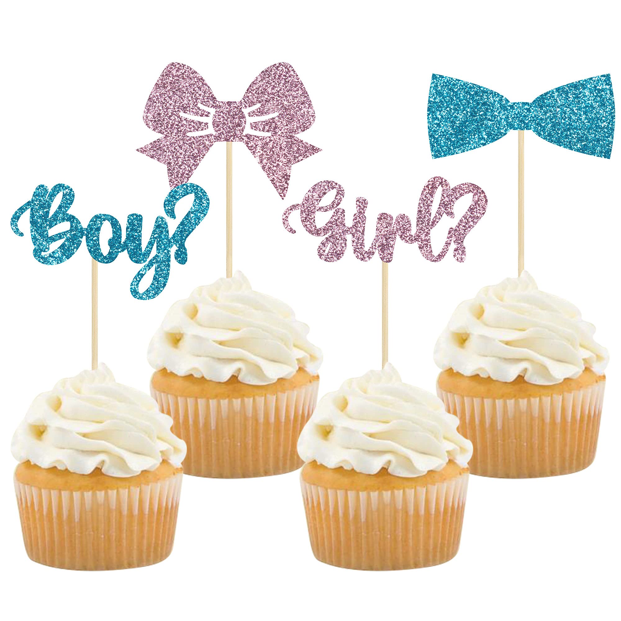 Gyufise 36Pcs Boy or Girl Cupcake Toppers Glitter Bow Tie Cupcake
