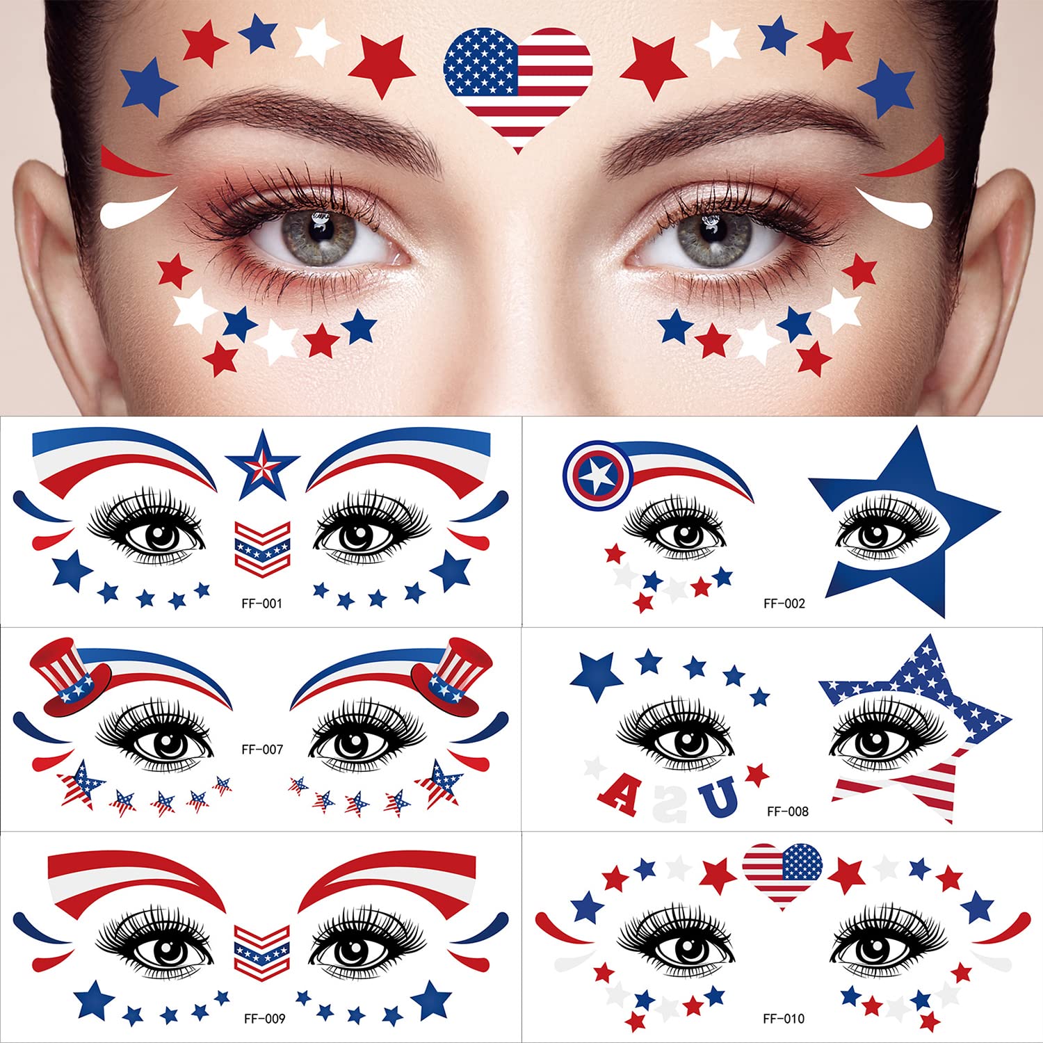 July 4th Decorations Face Tattoos Patriotic USA Flag Star