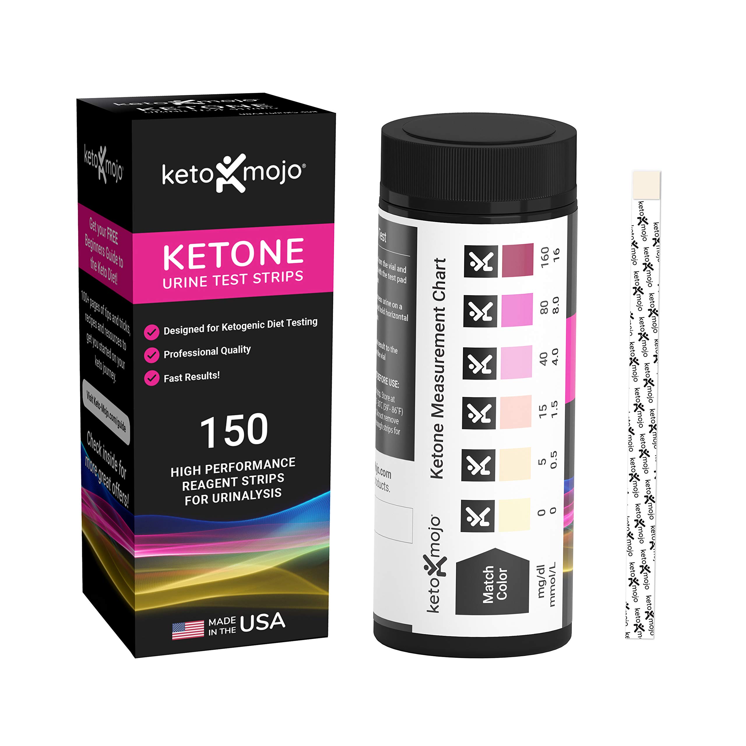 150 Ketone Test Strips with Free Keto Guide eBook & Free APP. Urine Test  for Ketosis on Ketogenic & Low-Carb Diets. (Extra-Long Strips Made in USA)