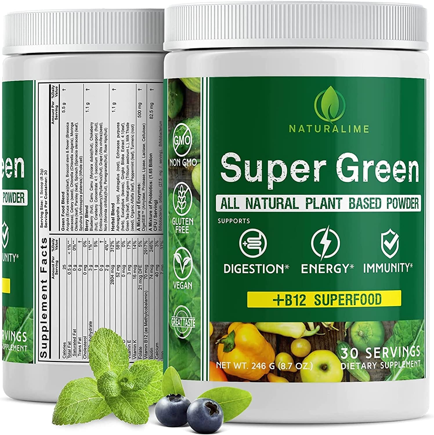 NATURALIME Super Greens, Best Natural Powder Superfood, Whole Foods ...