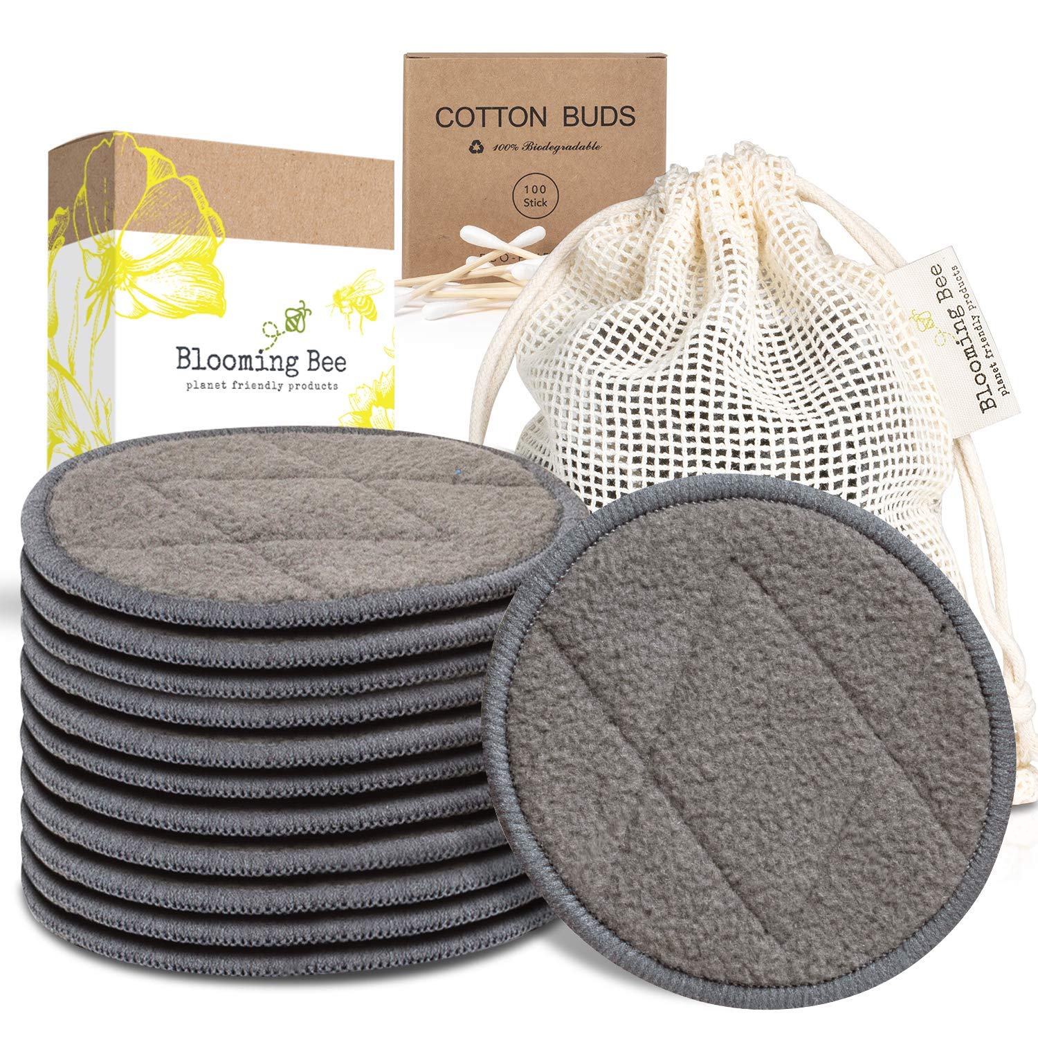 Reusable Cotton Rounds With Pockets 100% Organic Cotton Charcoal Infused  for Applying Toner Makeup Remover Daily Cleansing Travel-friendly 