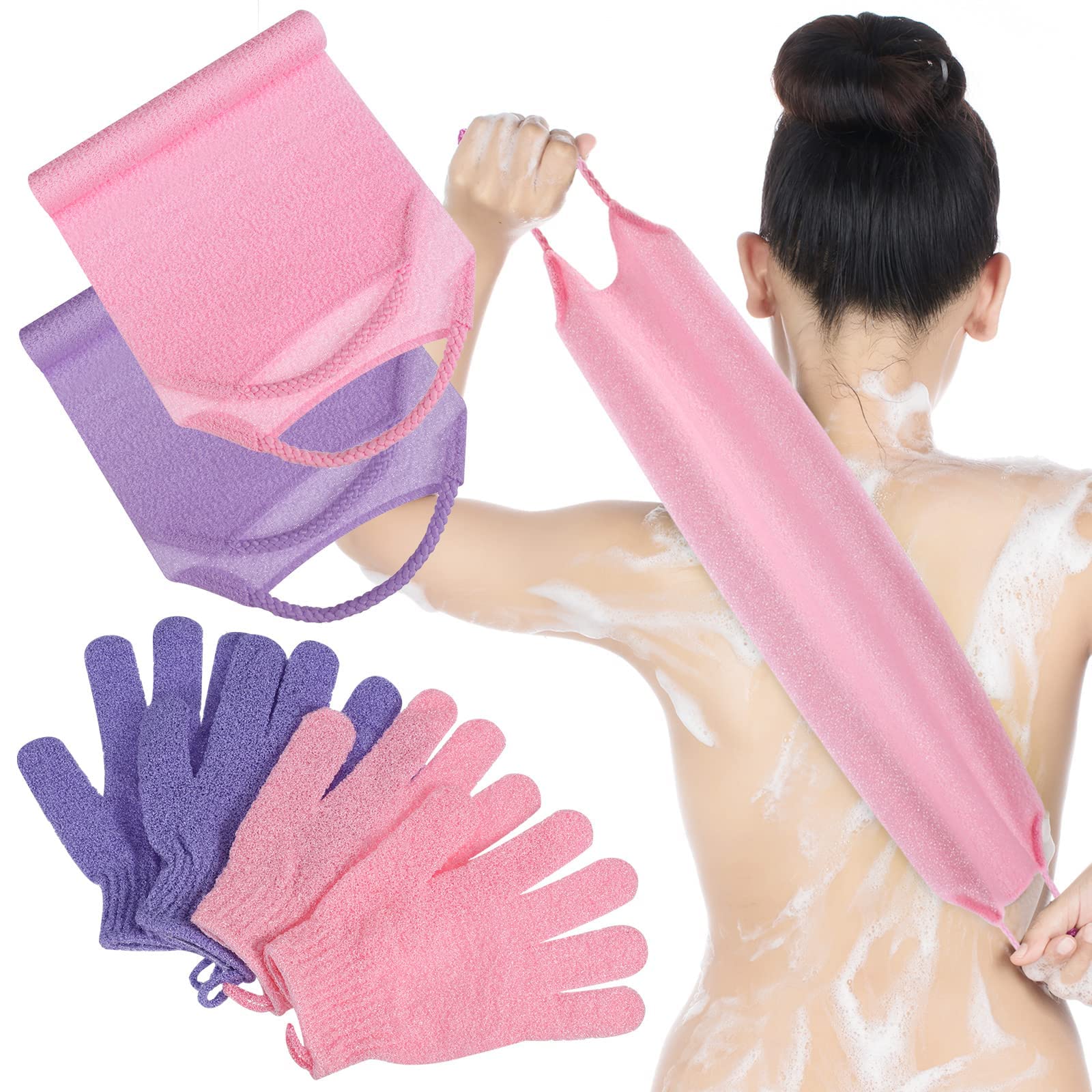 Korean Exfoliating Bath and Shower Sponge Body Towel Glove (4 Pack)