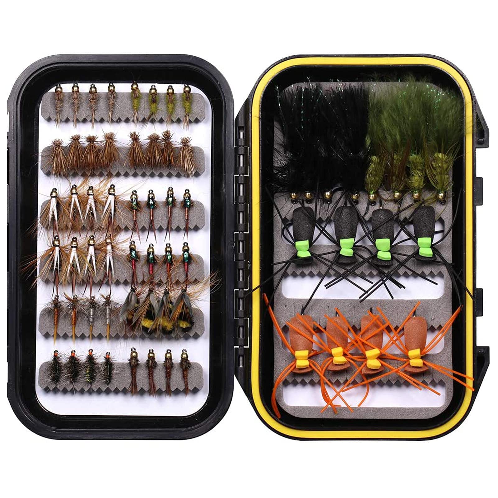 Wifreo Fly Fishing Flies Assortment,Flyfishing Flies Trout,Fly Fishing Gear  with Waterproof Fly Box,Fly Fishing Gifts,Fly Fishing Lures,Fly Fishing  Accessories 64 pcs flies kit+fly box