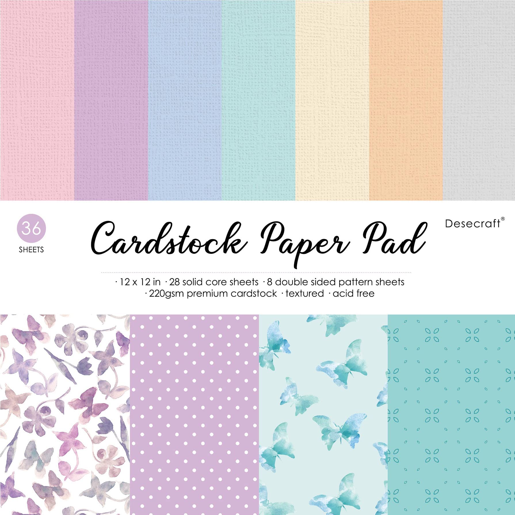 12x12 Double Sided Solid Colored Paper Pad Scrapbook Cardstock Decorative  Paper - 36 Sheets 220gsm Pastel Construction Paper for Card Making  Journaling Planner Origami Decorative Spring