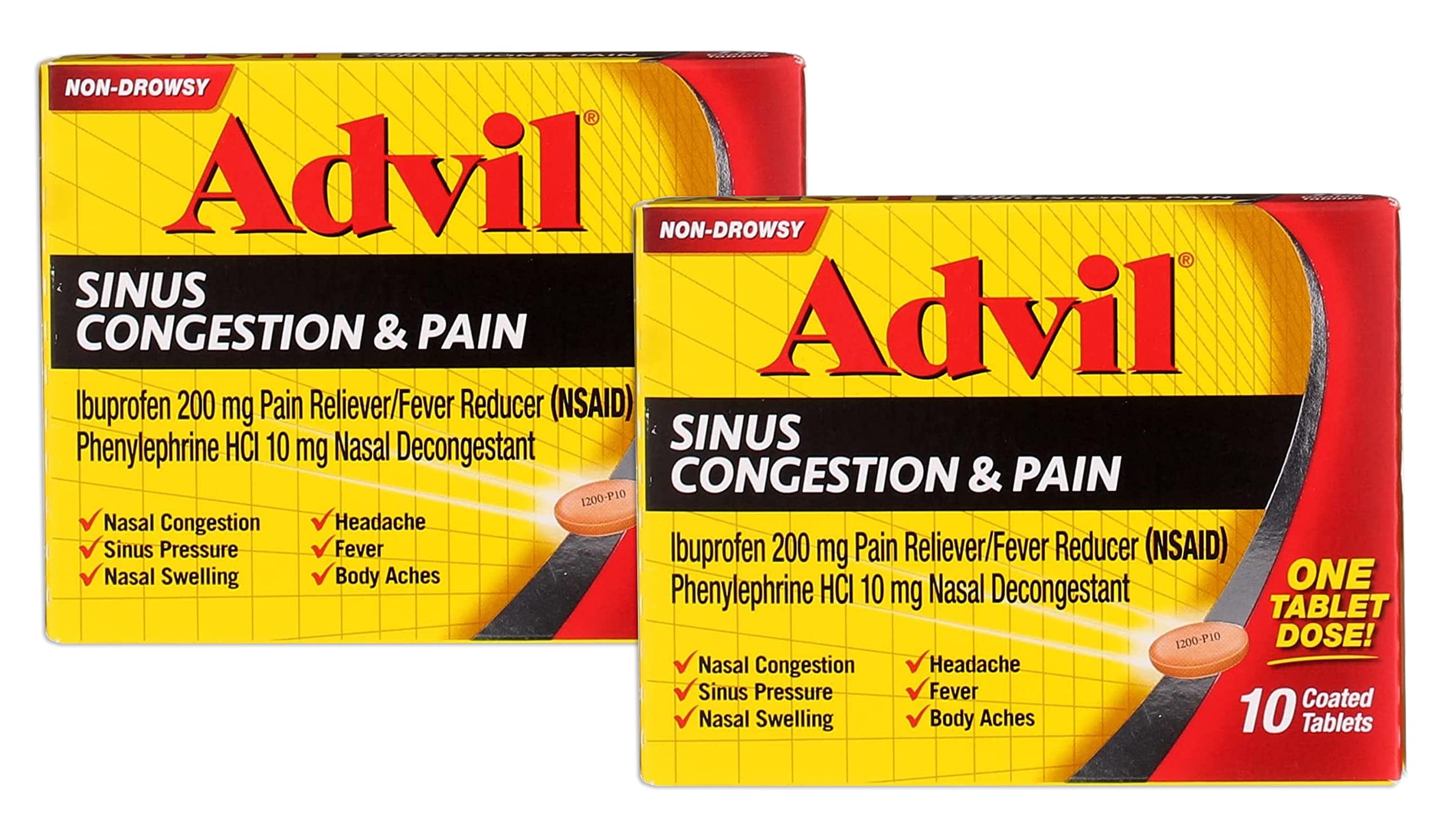 Advil Congestion Relief Non Drowsy - 10 Coated Tablets Pack of 2