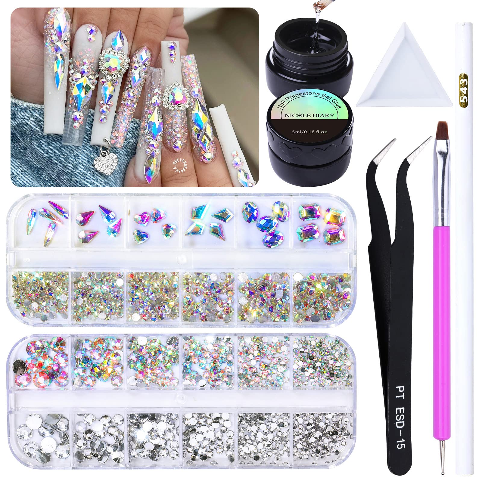 20PCS Nail Rhinestone Glue Gel, Super Sticky Adhesive Resin Gems Glue For  Nail Charms Crystals Beads Diamonds Flower