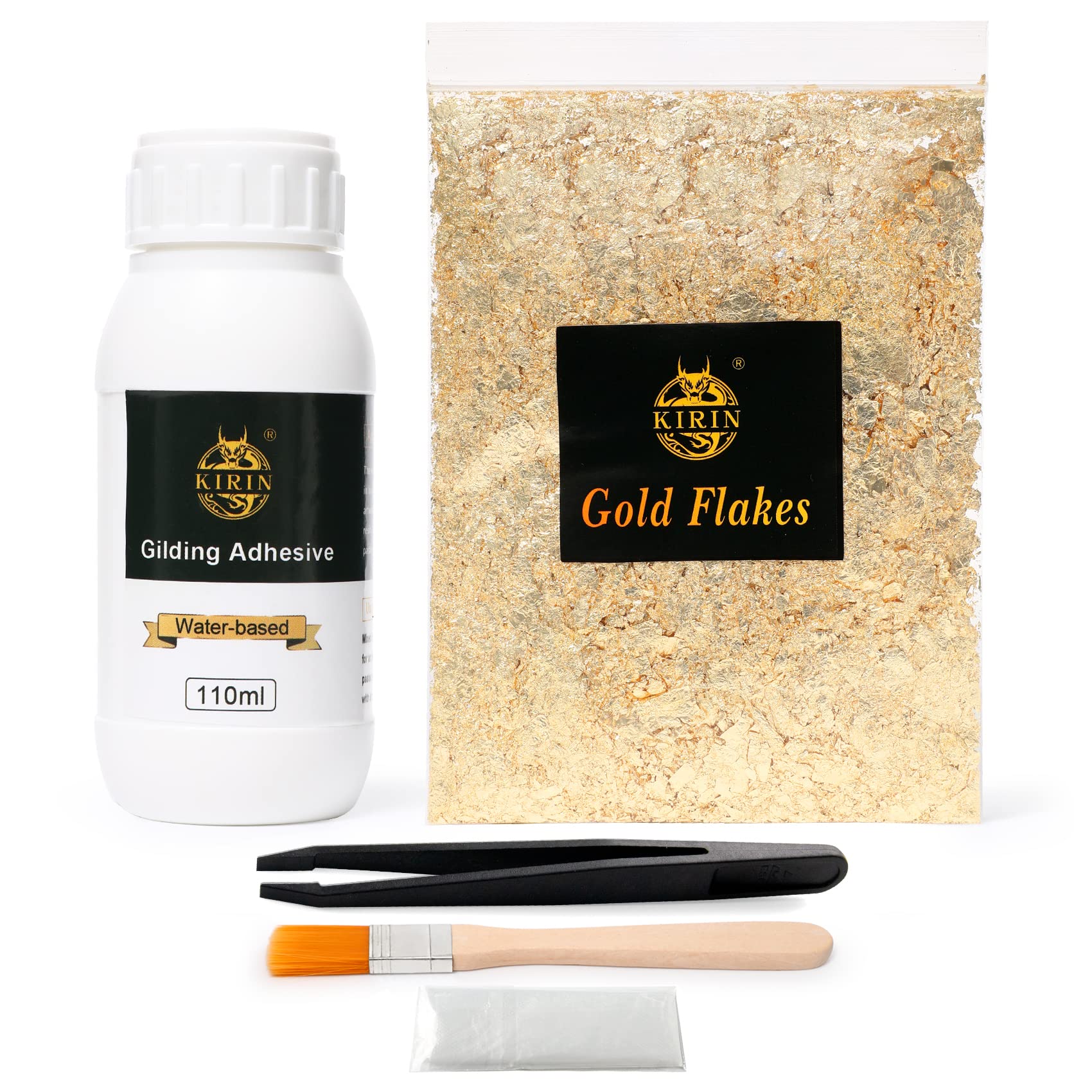 Gilding Adhesive Kit, Gold Leaf Adhesive 100ml and 5G Gold Leaf Flakes for Craft