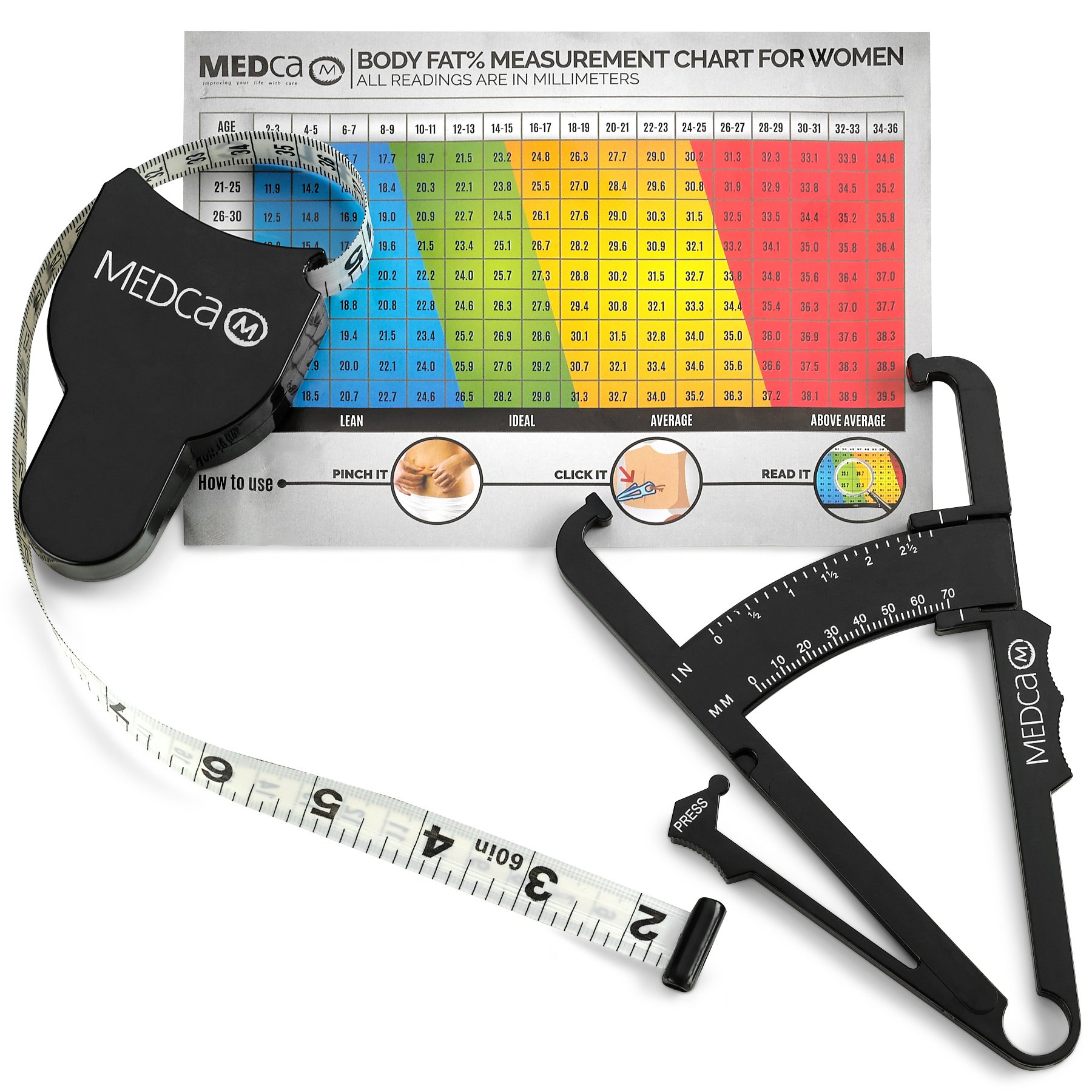 Utoolmart Measuring Tool Set Plastic Skinfold Body Fat Caliper