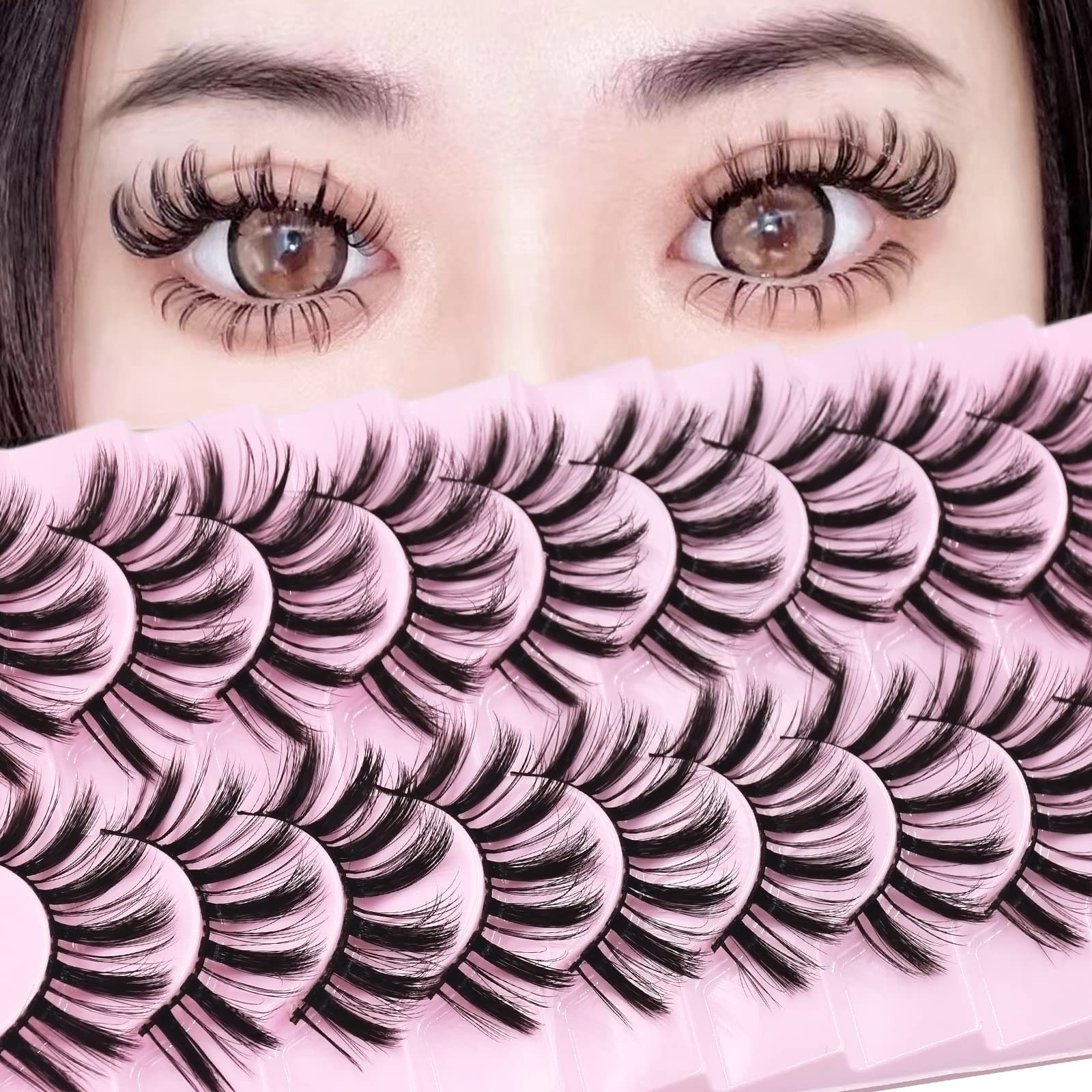 Manga Lashes Fluffy Faux Mink Lashes 14 Pairs Natural False Lashes Pack  Wispy Short Anime Lashes Look Like Individual Clusters| 3D1009 - Walmart.com