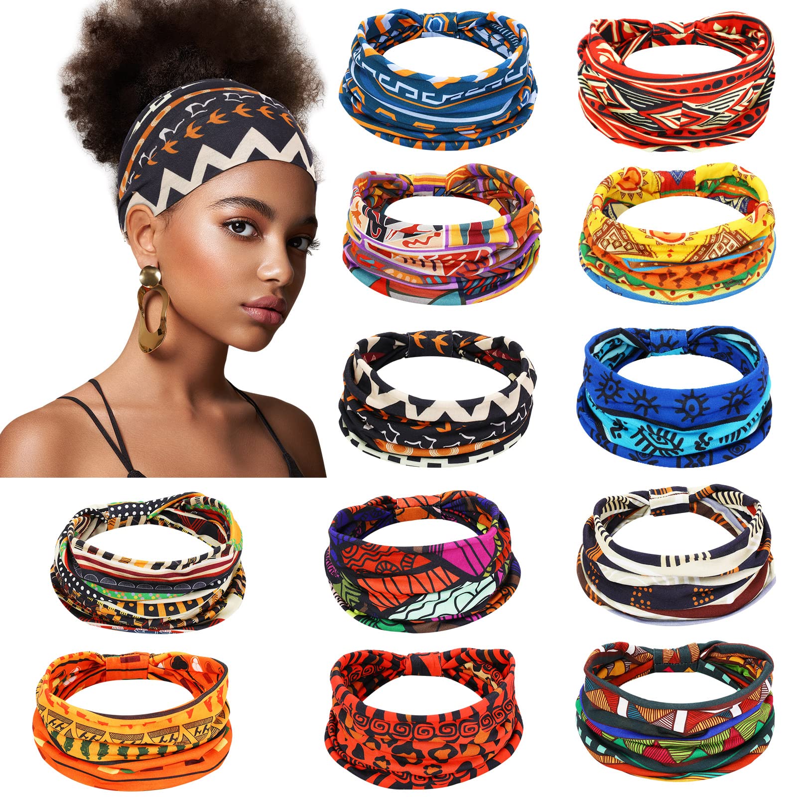 12 Pcs African Headband Knotted Wide Yoga Stretchy Bandeau Thick Headbands  for Women Boho Elastic African Head Wraps African Gifts for Women Hair  Accessories for Girls Lady Workout Running Sports