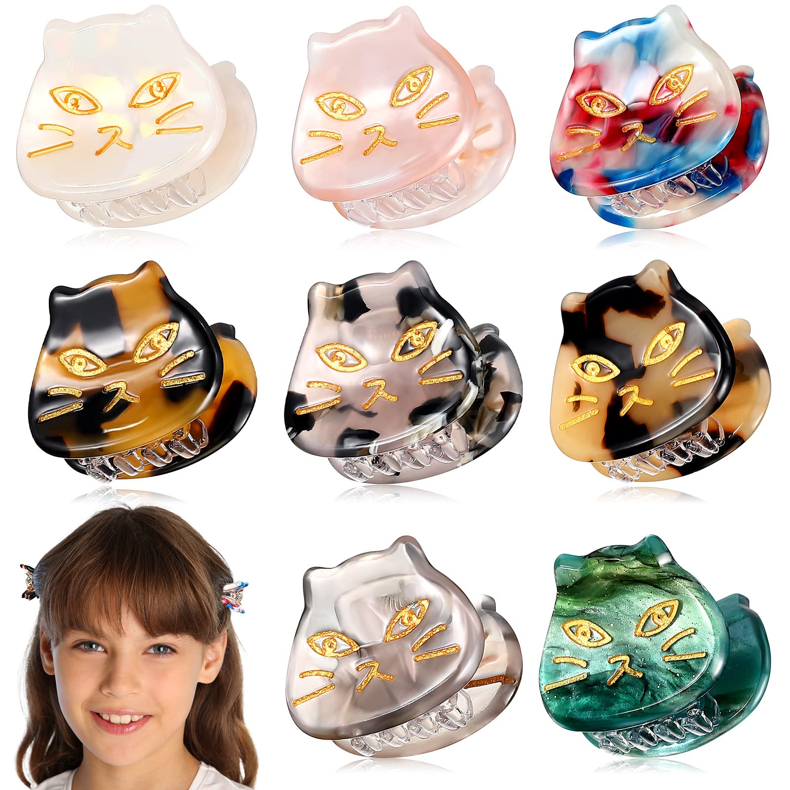 Wrapables Speckled Mini Cat Hair Claws Resin Marble Cat Face Hair Clips (Set of 5)