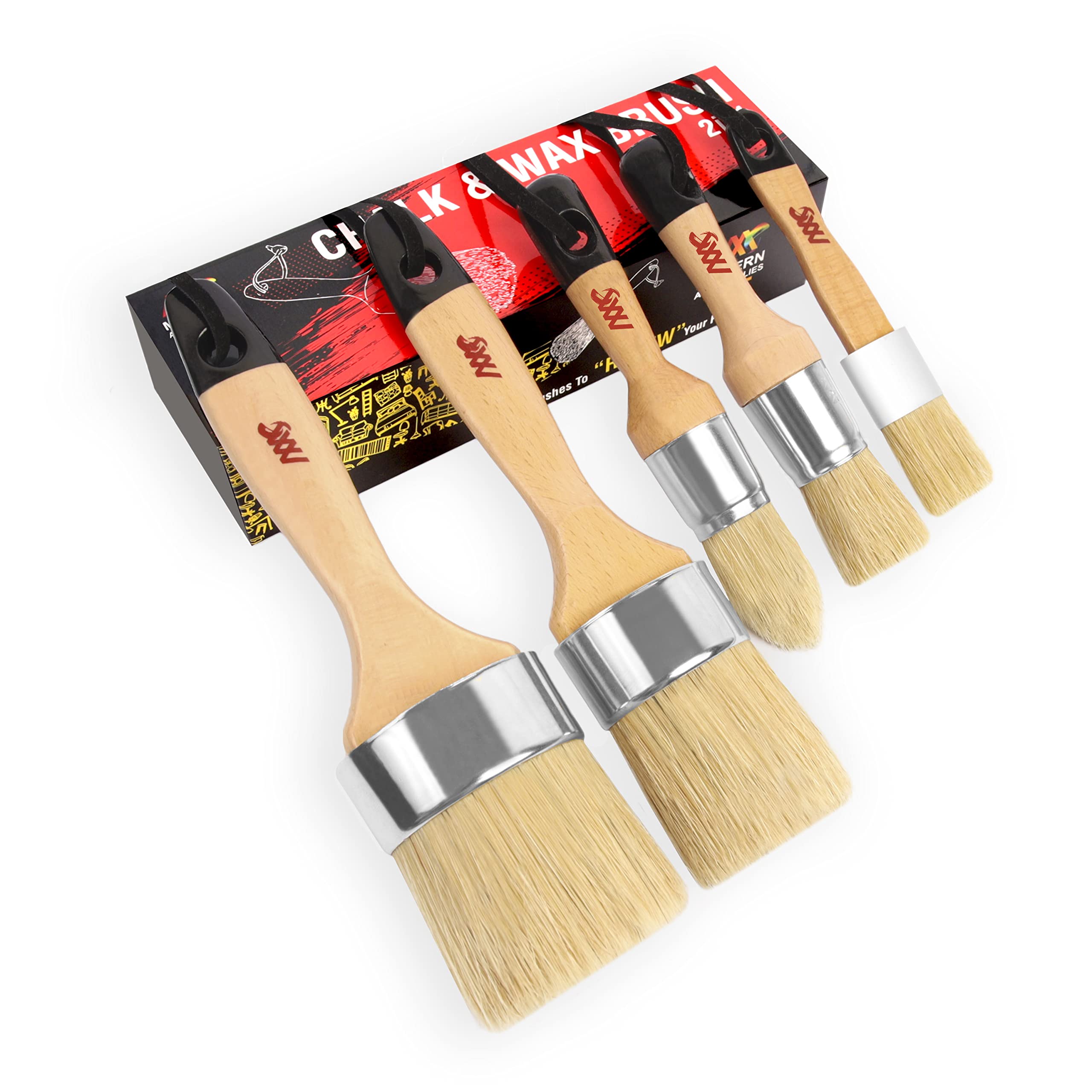 Chalk Wax Paint Brush 5PCs set including 3 small paint brushes for furniture  painting and 2 large chalk brushes, bristle paint brushes set compatible  with Annie Sloan chalk paint, fusion mineral paint 5 PCS