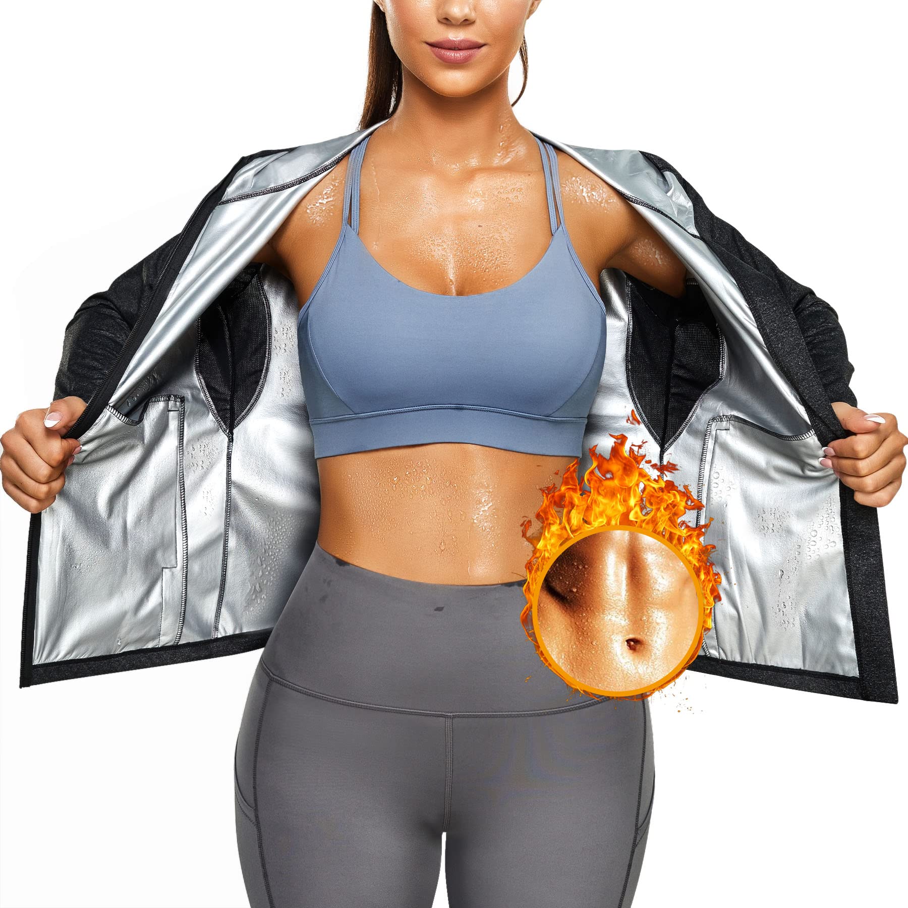 Sauna Vest for Women Sweat Workout Yoga Tops Sauna Suit Waist Trainer Body  Shaper Exercise Gym, M 