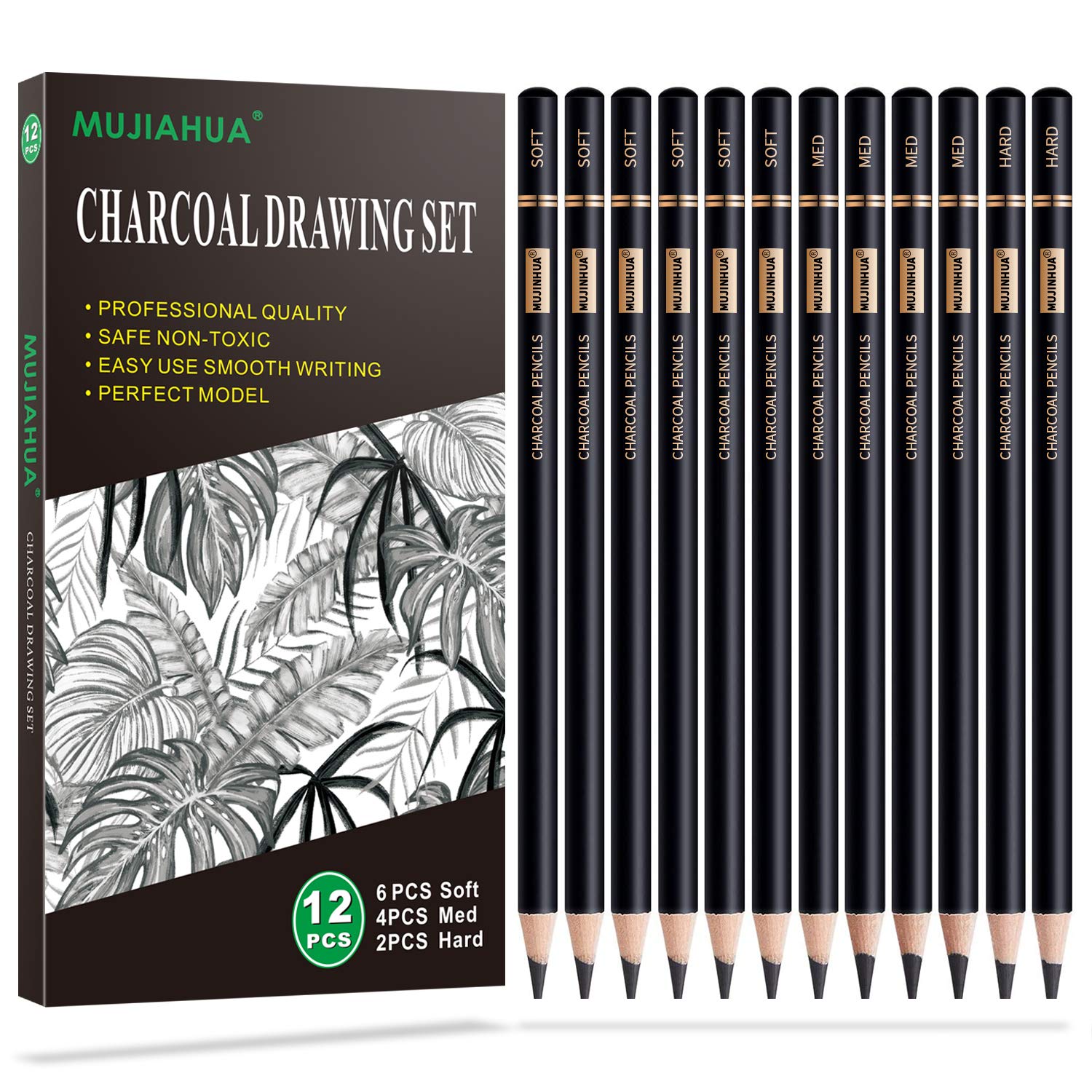 12pcs Charcoal Pen Set (6pcs Soft Charcoal, 4pcs Medium Charcoal, 2pcs Hard  Charcoal) Is Suitable For Sketching Art Creation And Drawing Design Drawin