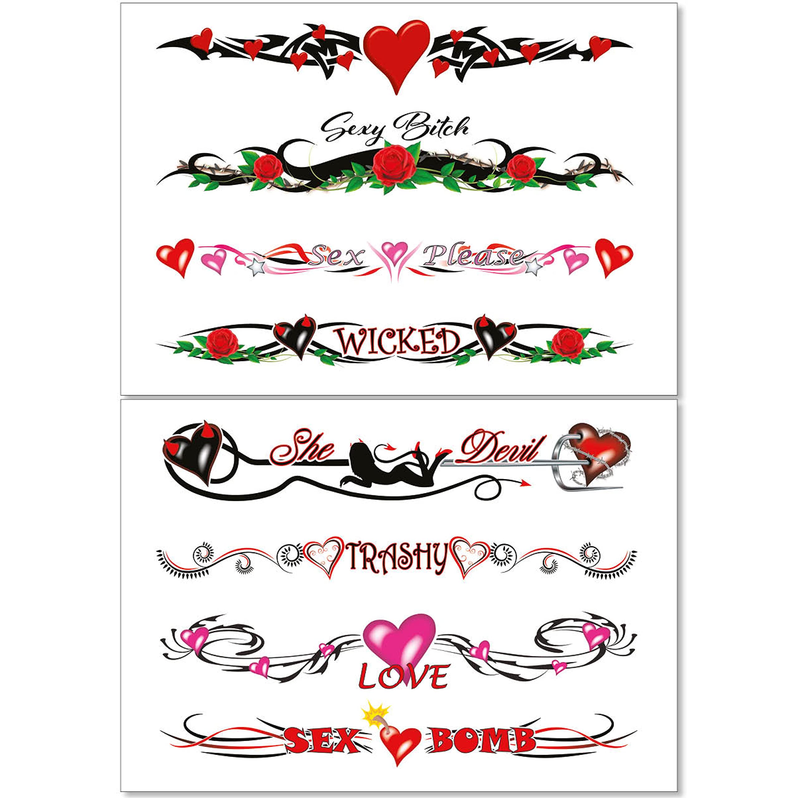 8 Large Sexy Naughty Temporary Tattoos for Women Ladies - Adult Fun for  Lower Back Legs Arms