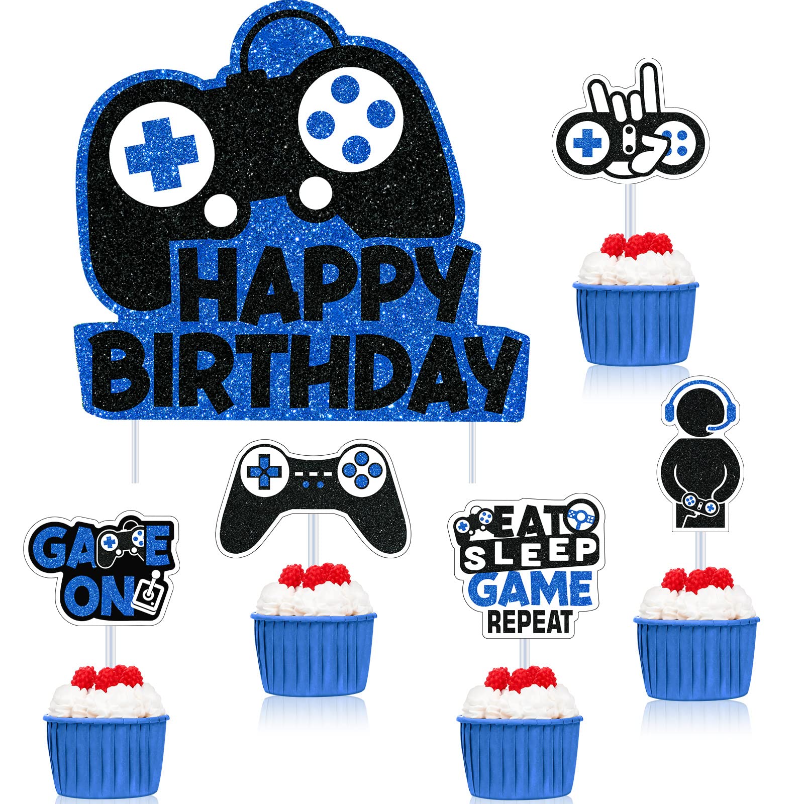Amazon.com: Video Game Cake Toppers, Video Game Happy Birthday Cake  Decorations Boys with Green Black Gaming Theme Cupcake Topper Picks Birthday  Decorations for Boys Kids Gaming Birthday Party Favors Supplies : Toys