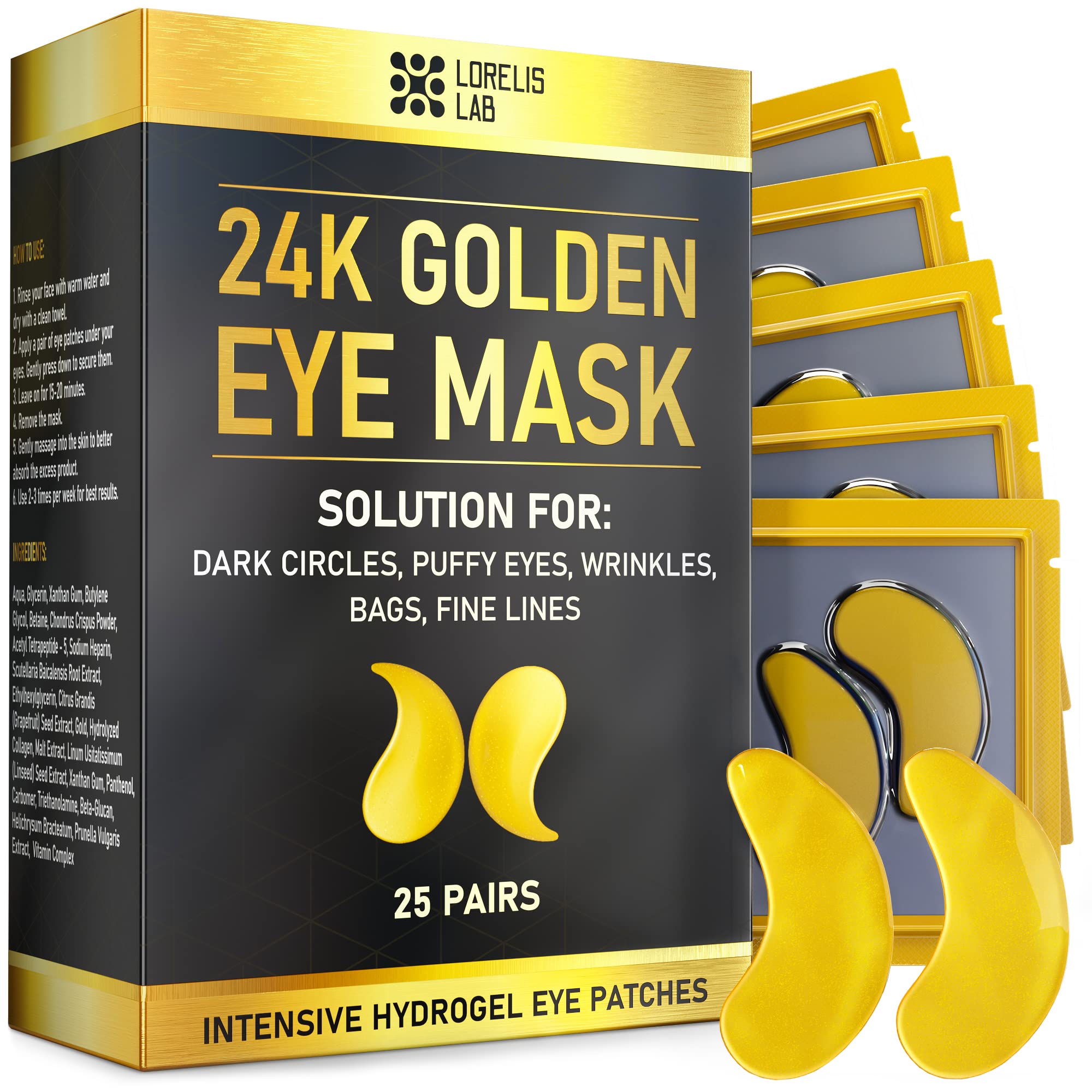 Under Eye Patches 24k Gold Under Eye Mask For Puffy Eyes Dark Circles Eye Bags Puffiness 7597