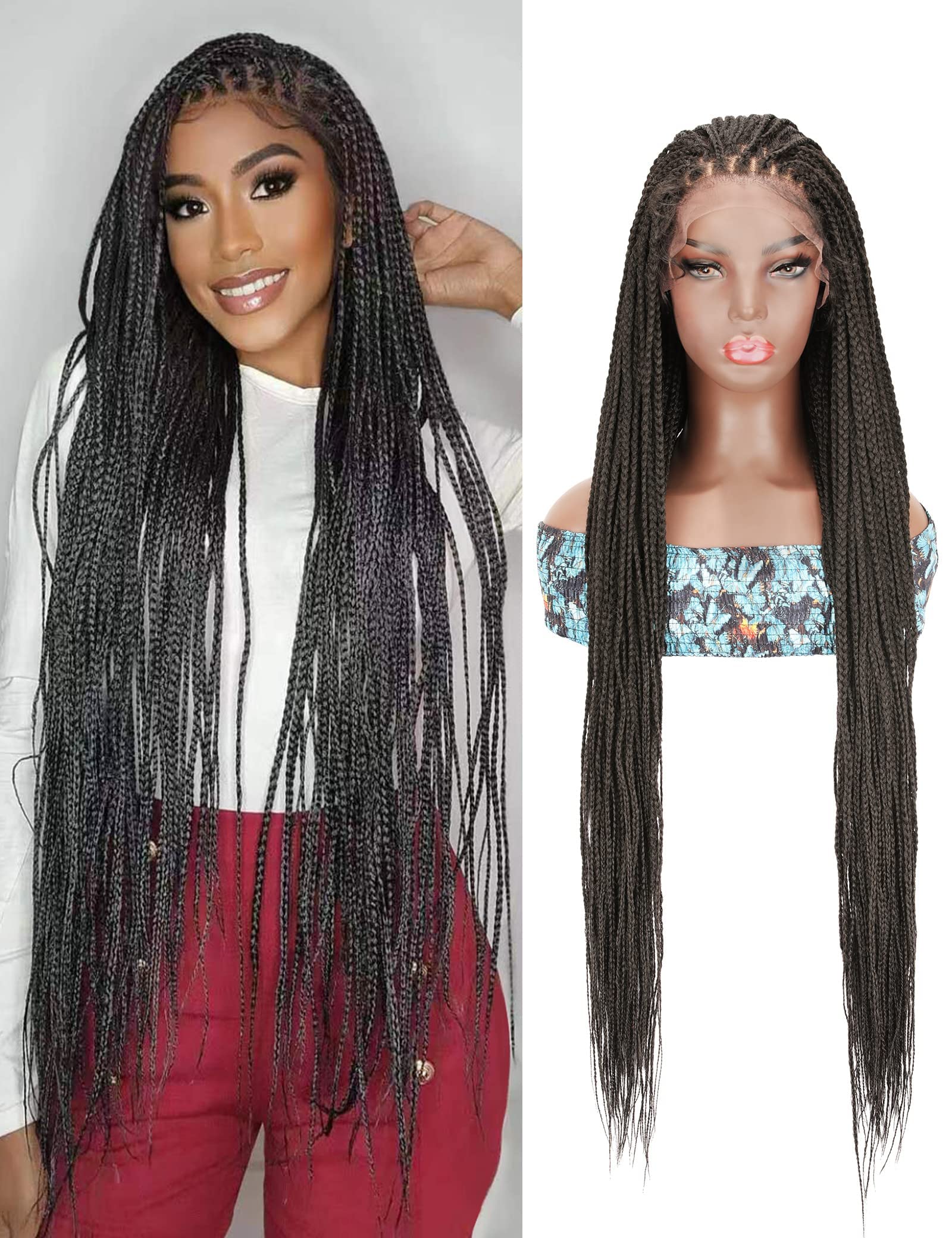 Black Braided Lace Front Wigs for Black Women Full Head Braids Wigs w/ Baby  Hair