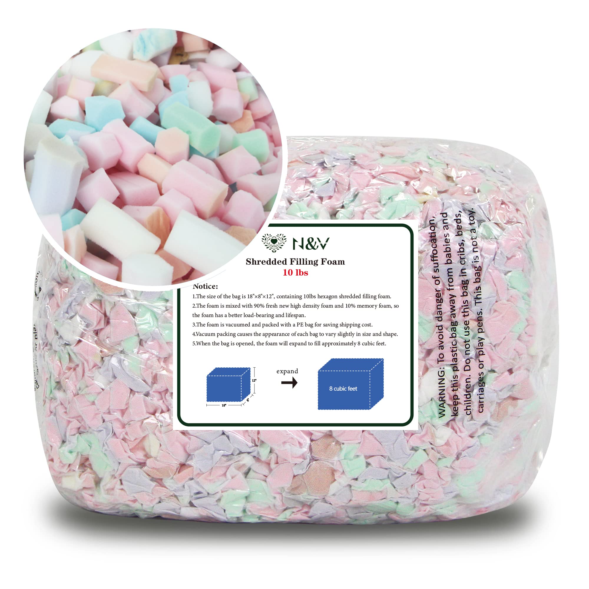 Bean Bag Filler,10 LBS Shredded Memory Foam Filling for Bean Bag Refill  Pillow D