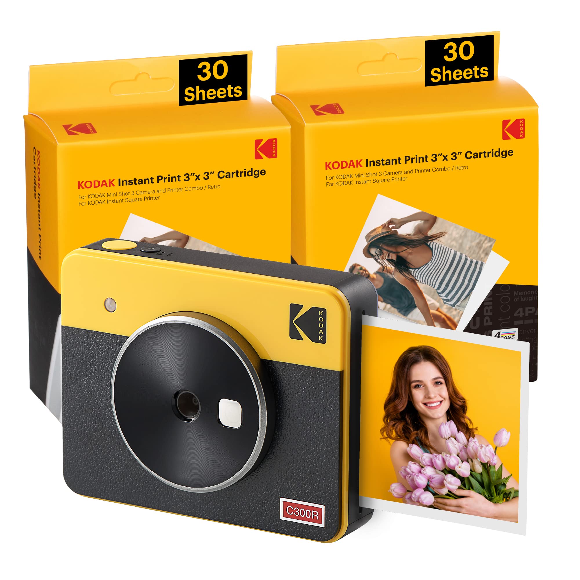 KODAK Mini Shot 3 Retro 4PASS 2-in-1 Instant Digital Camera and Photo  Printer (3x3 inches) + 8 Sheets, Yellow
