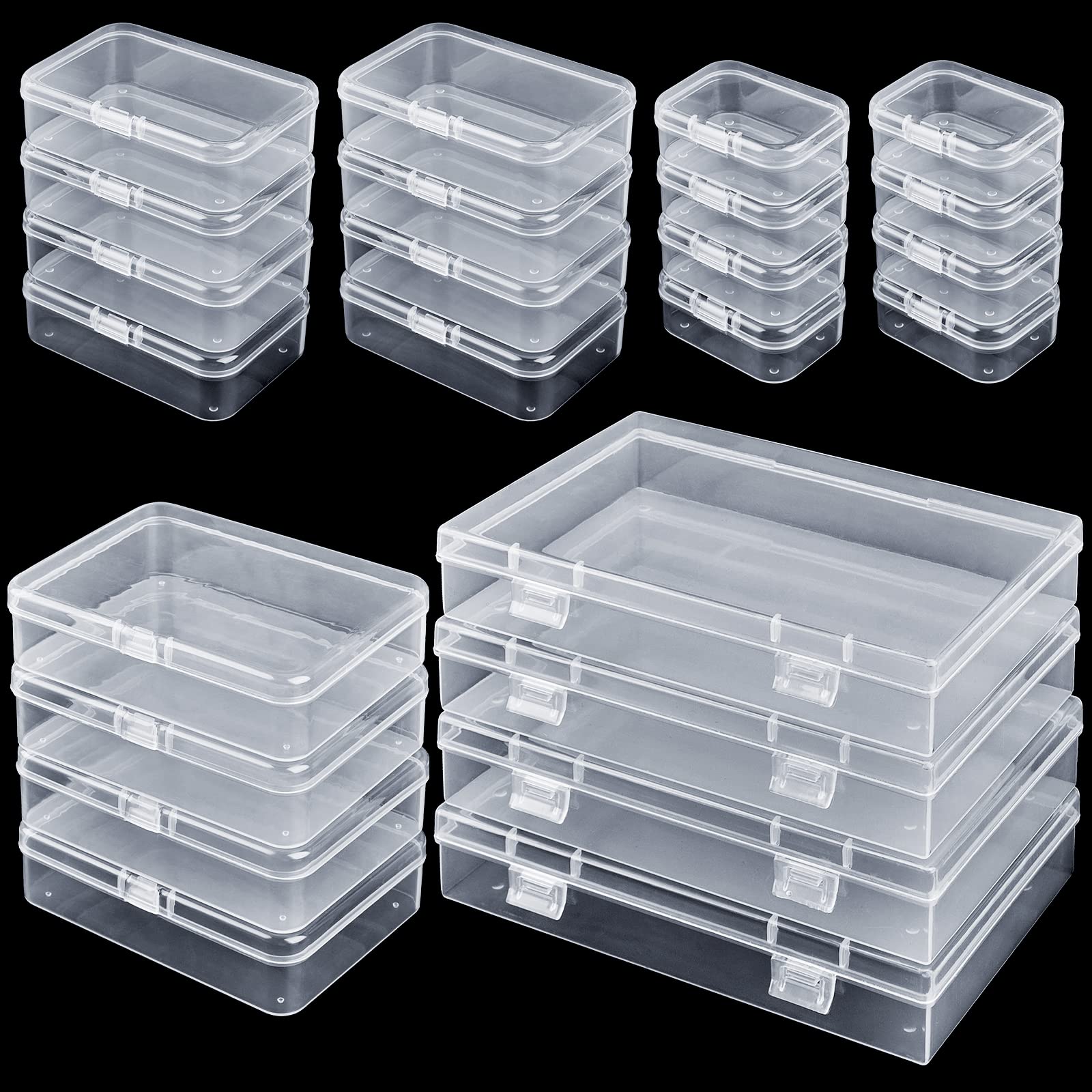 Qeirudu 24 Pcs Mixed Sizes Rectangle Mini Plastic Containers - 4 Mixed Small  Craft Storage Boxes with Hinged Lids Clear Bead Organizer for Jewelry  Findings Office Supplies and Game Pieces 24 pcs ( 4 Mixed Size )
