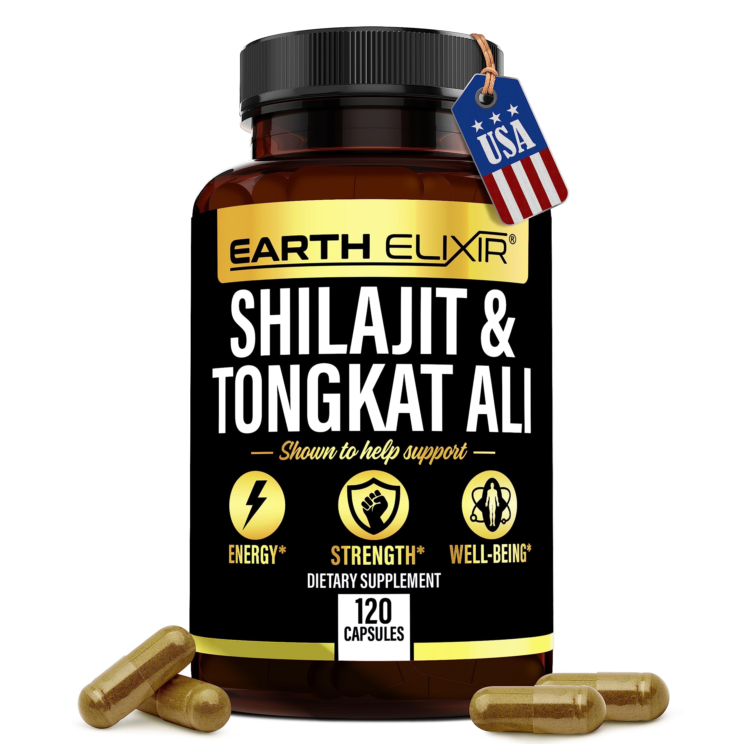 Earth Elixir Shilajit 1000mg & Tongkat Ali 400mg (120 capsules) - Made ...