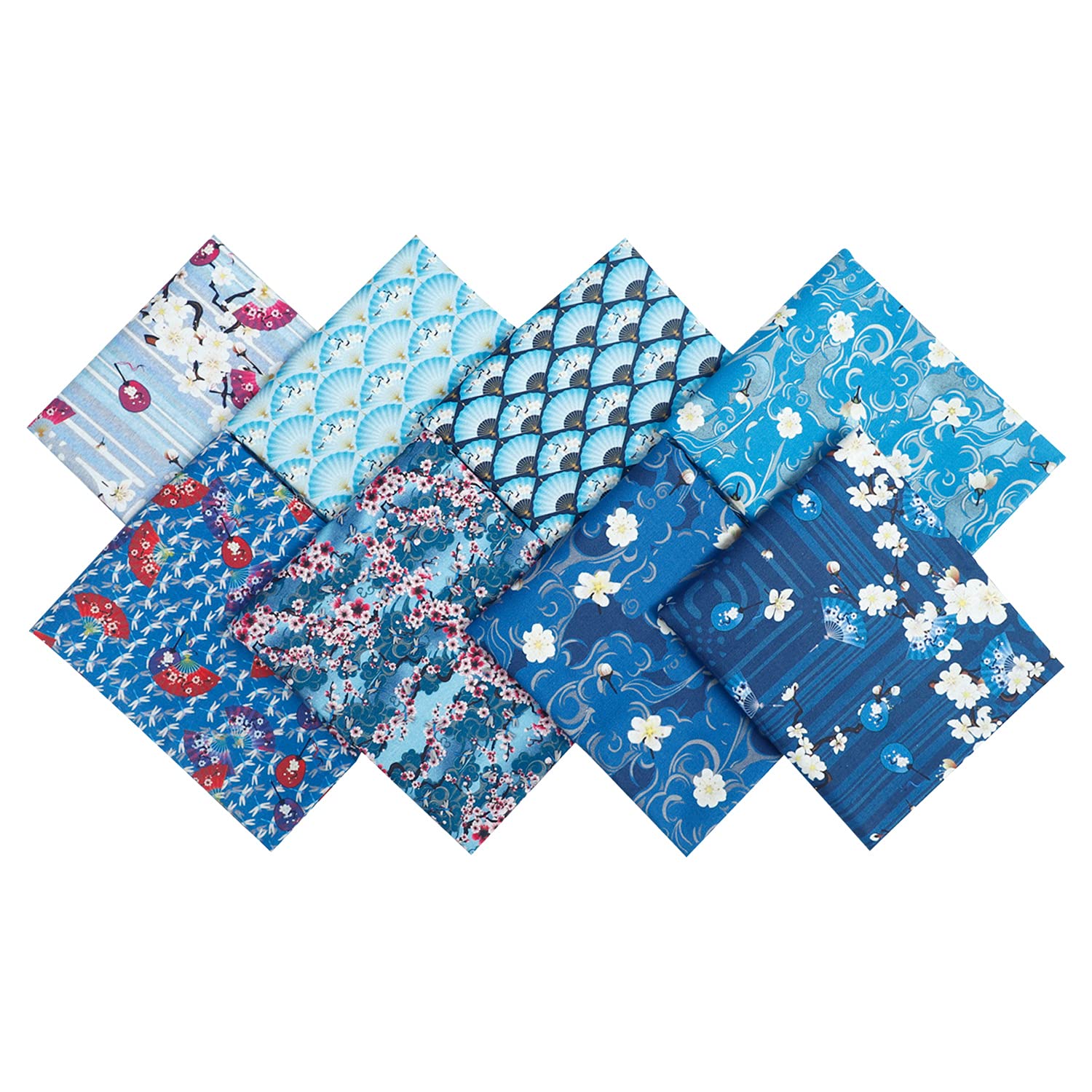 18 x 22 Fat Quarters Quilting Cotton Fabric Bundles for Sewing, 8 PCS  Blue Floral