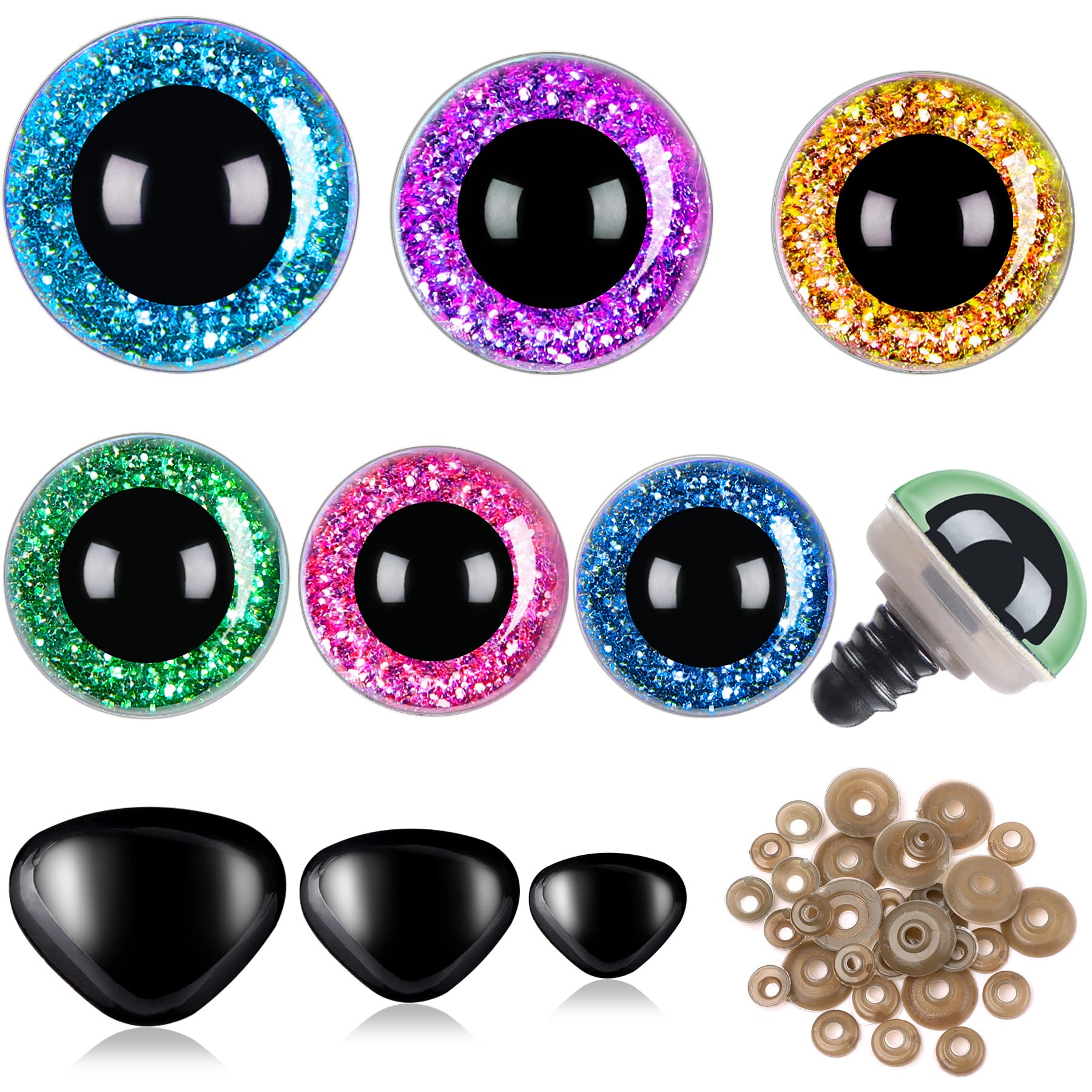UPINS 180Pcs Safety Eyes and Noses for Amigurumi Large Plastic Craft  Crochet Eyes for Stuffed Animals DIY Puppet Bear Toy Doll Making Supplies  12-30mm Shiny