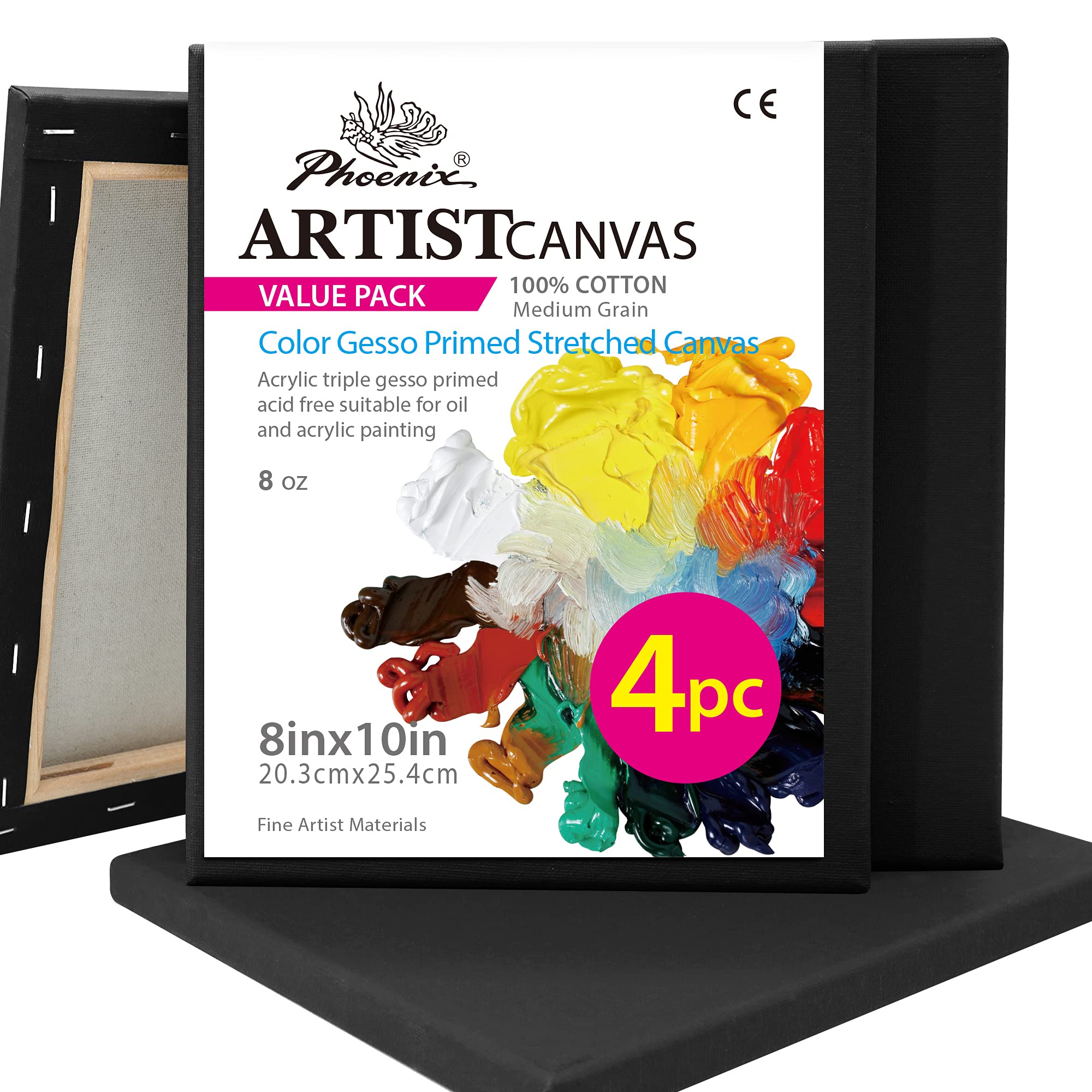 10 Pack Black Stretched Canvas for Painting 8x10 Blank Art Canvases for  Paint