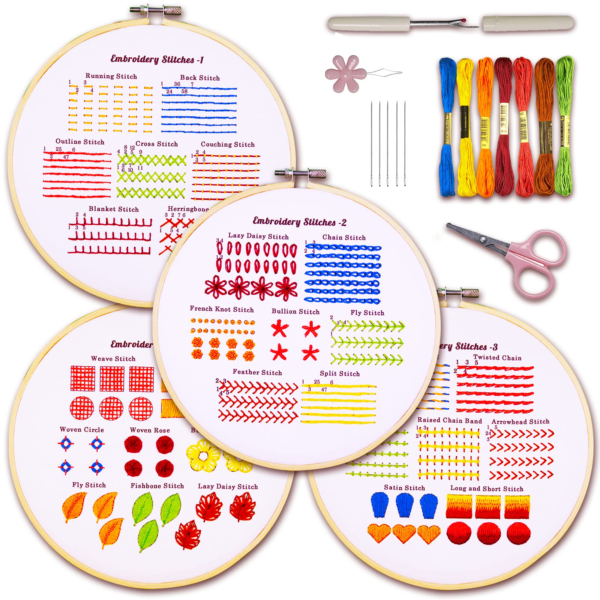 4 Set Embroidery Stitches Practice Kit, Embroidery Kit for