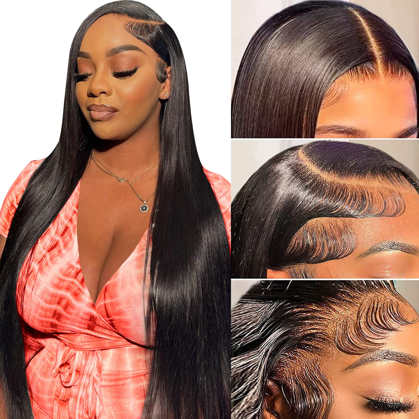  Straight Lace Front Wigs Human Hair Pre Plucked 180