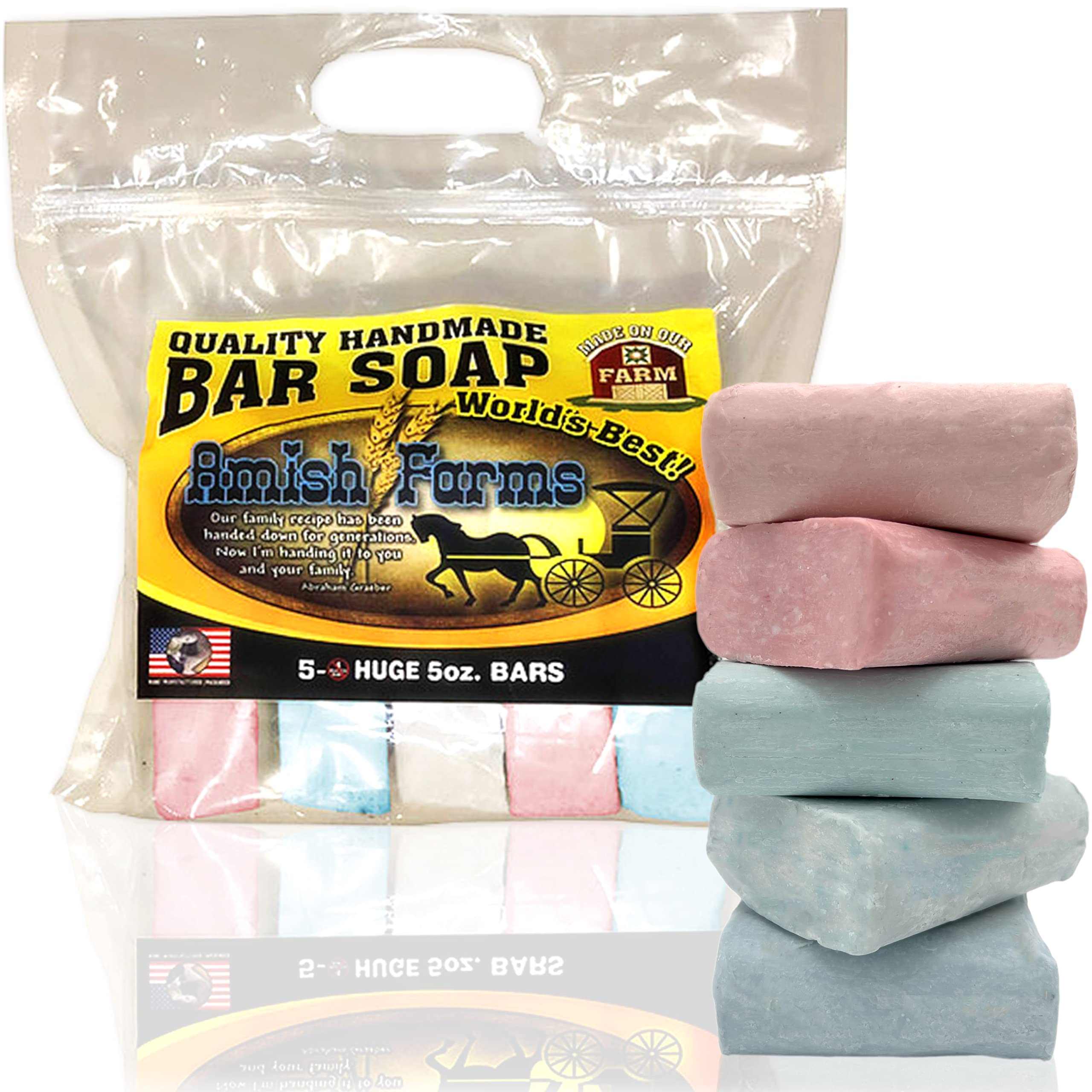 Amish Farms Natural Bar Soap Huge 5 Bars Made in USA, Hand-Cut, Cold