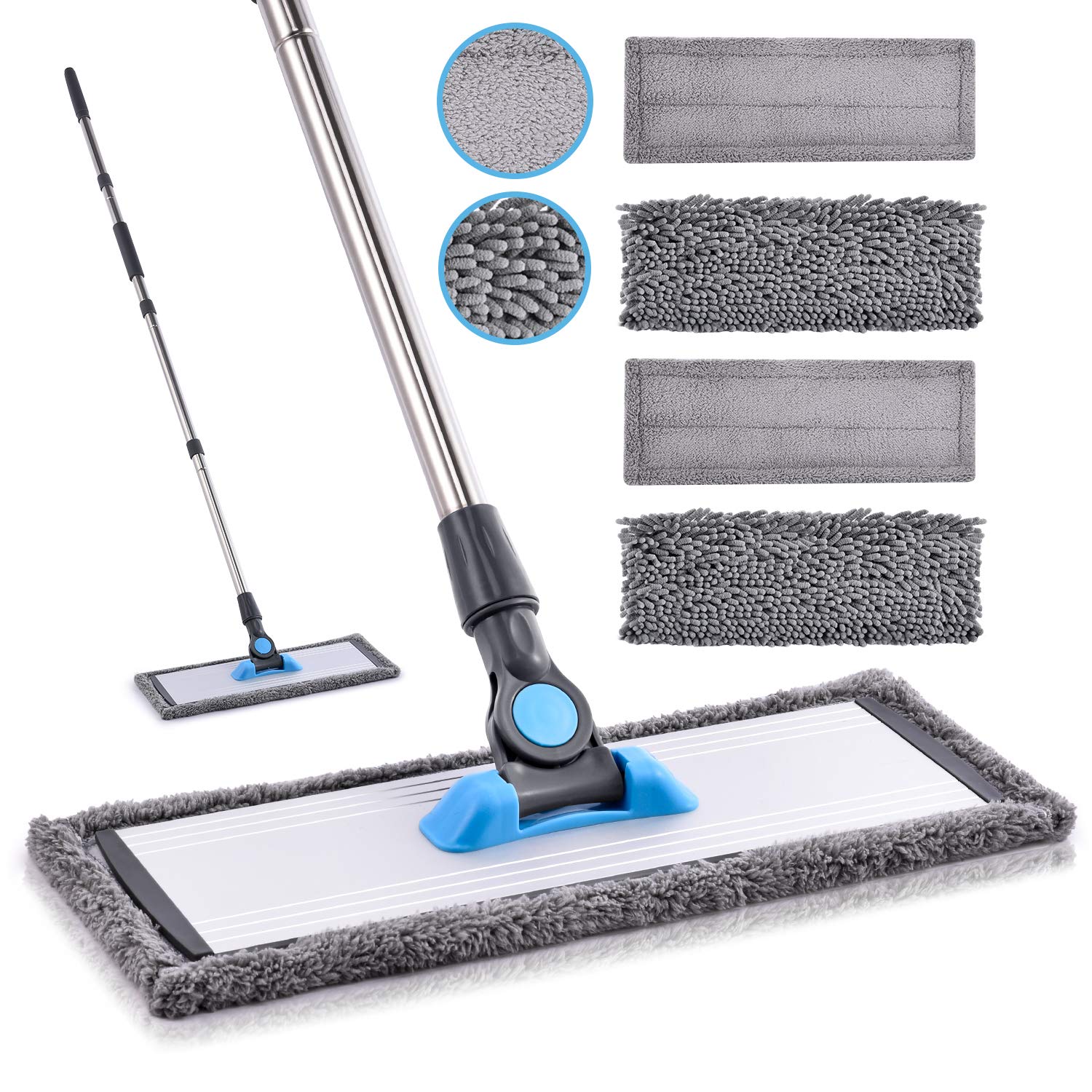 Microfiber Floor Hardwood Mop - MANGOTIME Dust Wet Mop with 4
