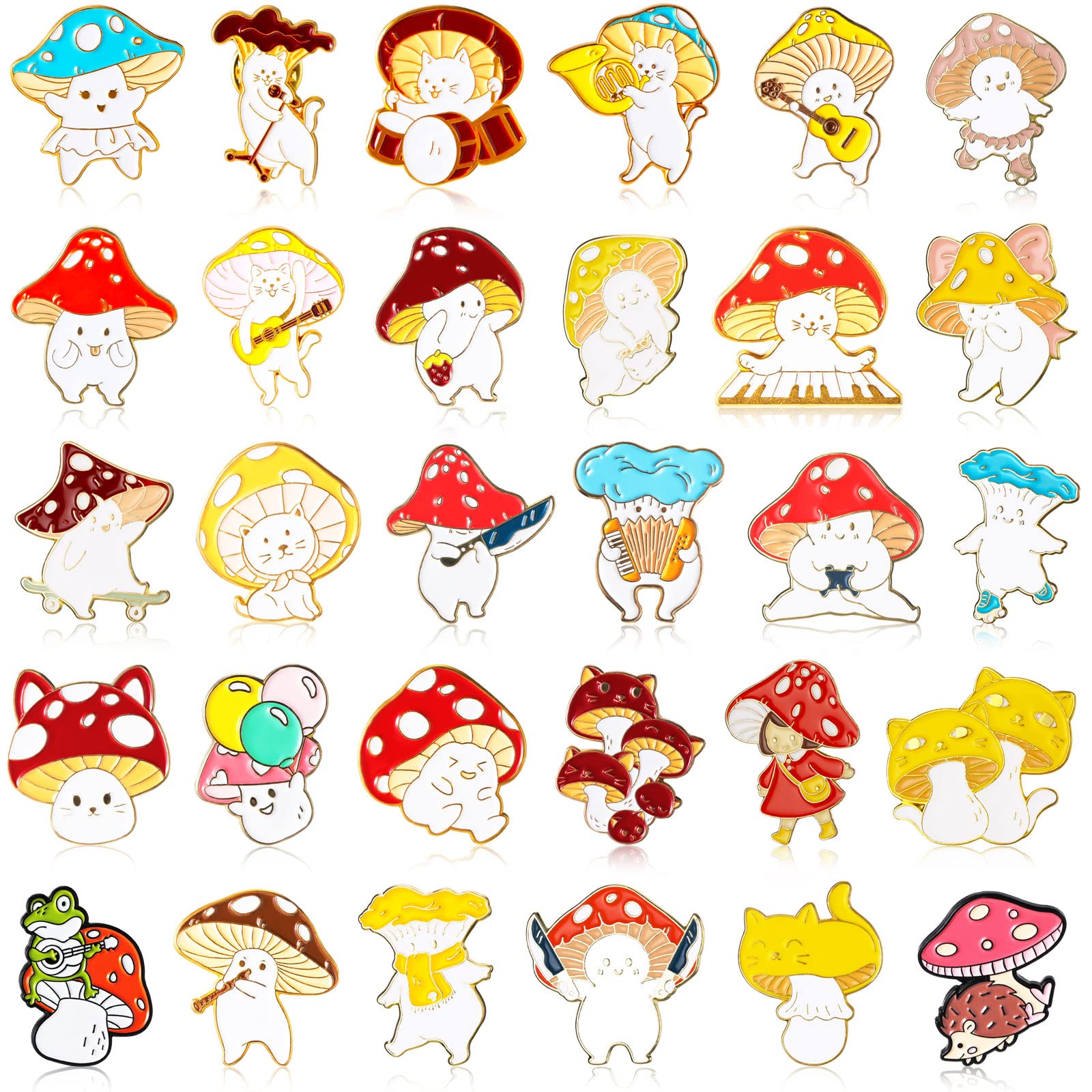 30 Pcs Cute Enamel Pins Funny Anime Pins Mushroom Pins Mushroom Lapel Badge  Cartoon Aesthetic Brooch