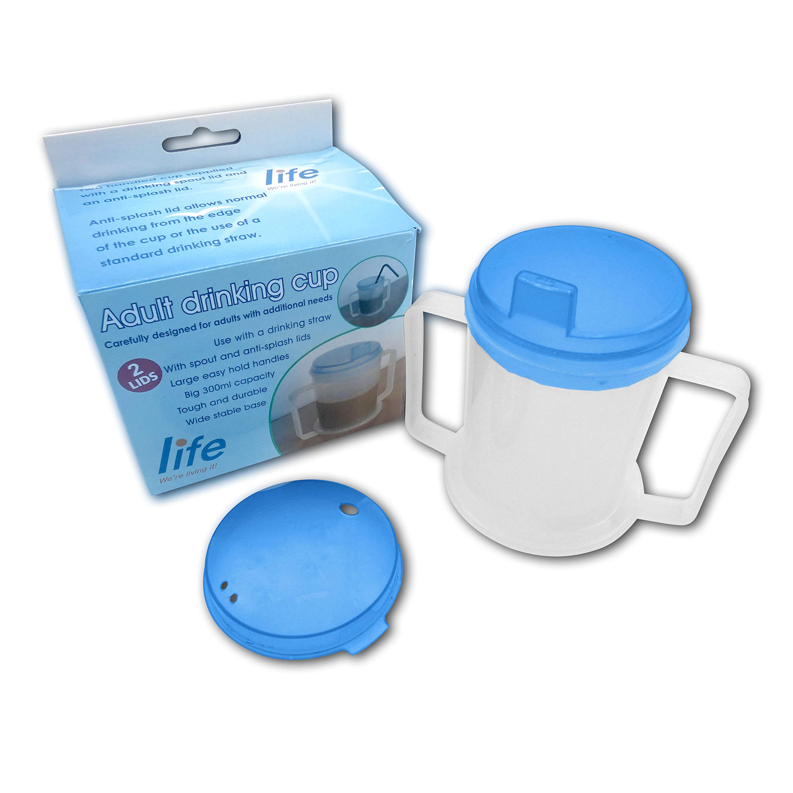 Life Healthcare Adult Drinking Cup for Elderly – 300ml Non Spill Cups for Elderly – Dishwasher Safe Non-BPA Plastic Two Handled Cup for Elderly –