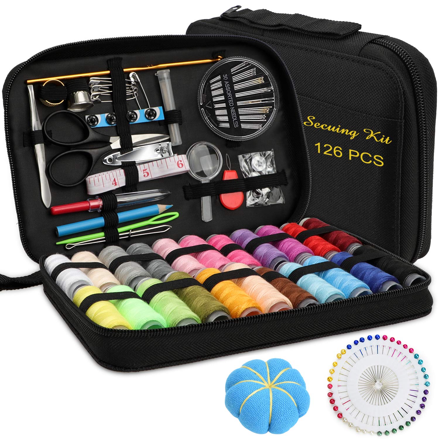 Sewing KIT, DIY Sewing Supplies with Sewing Accessories, Portable Mini Sewing  Kit for Beginner, Traveller and Emergency Clothing Fixes, with Premium  Black Carrying Case (Black)