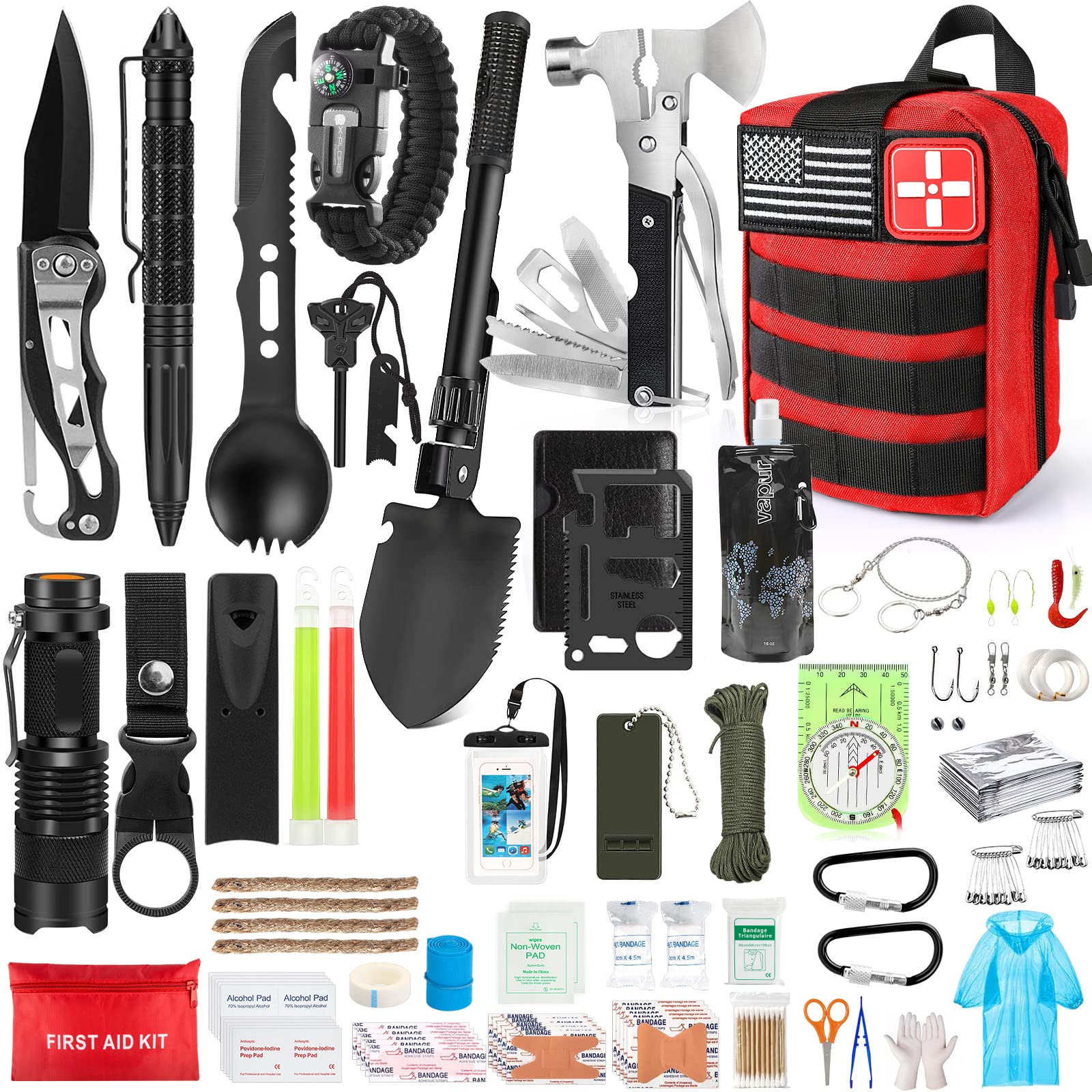 Survival Gear Kit 100 In 1 Emergency EDC Survival Tools SOS First Aid  Equipment Hunting Tool with Molle Pouch for Camping Hiking - AliExpress, Survival  Gear Kit