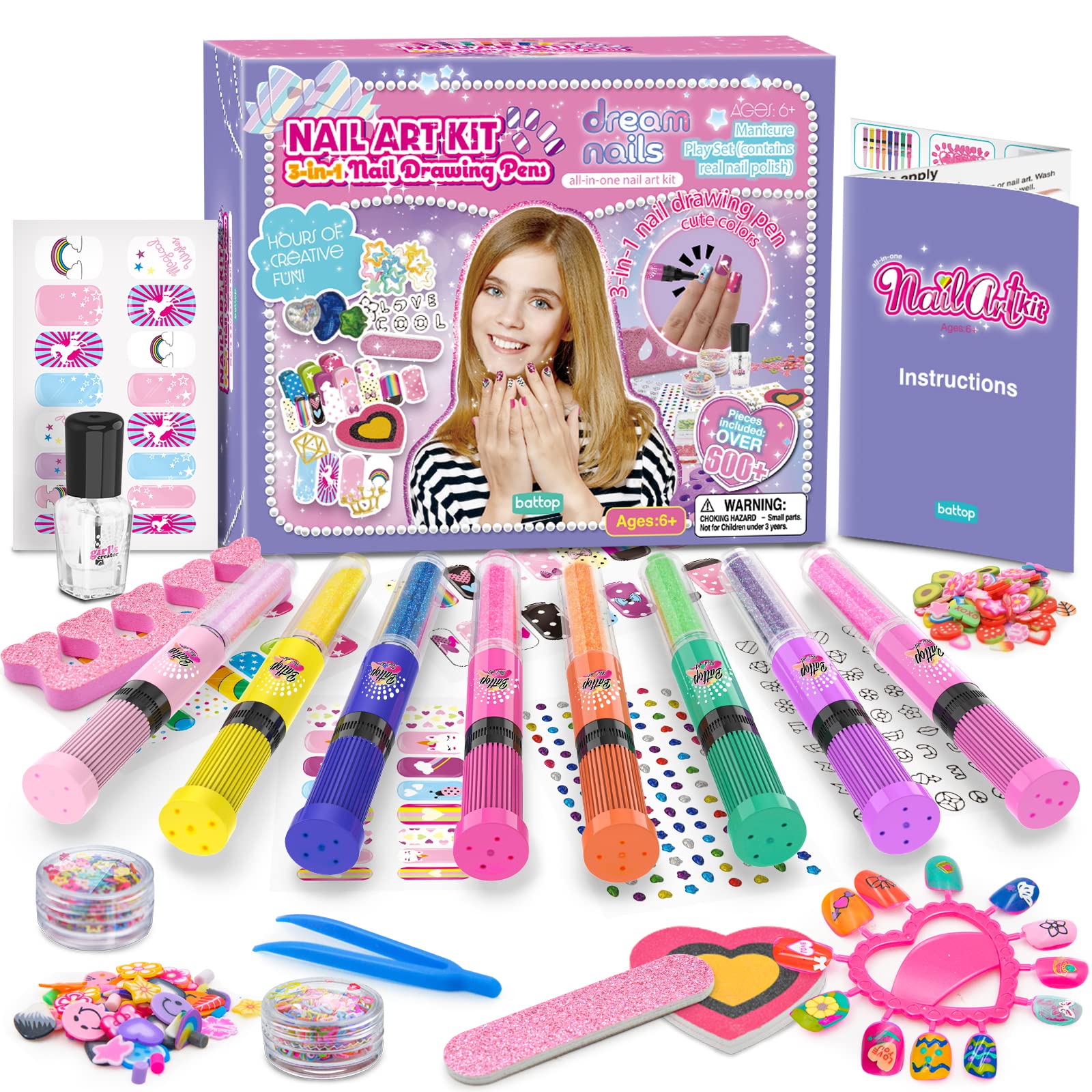 BATTOP Kids Nail Polish Set for Girls Nail Art Kit for Girls Ages 7-15 3