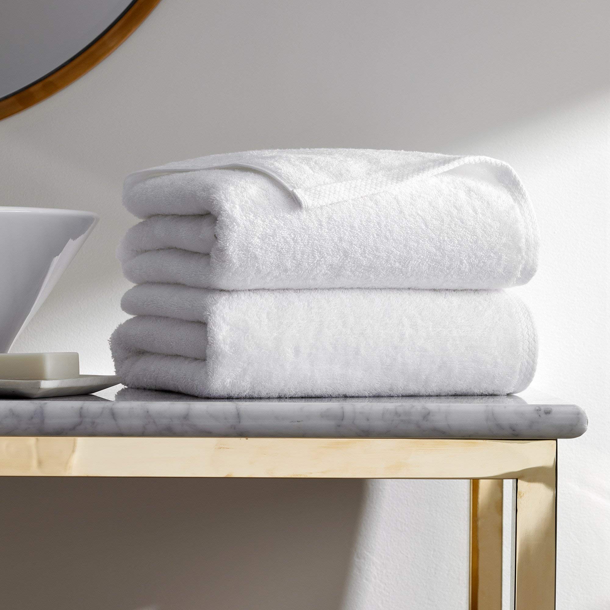 H by Frette Simple Border H Bath Bundle - Luxury All-White Bath Linens Bundle /