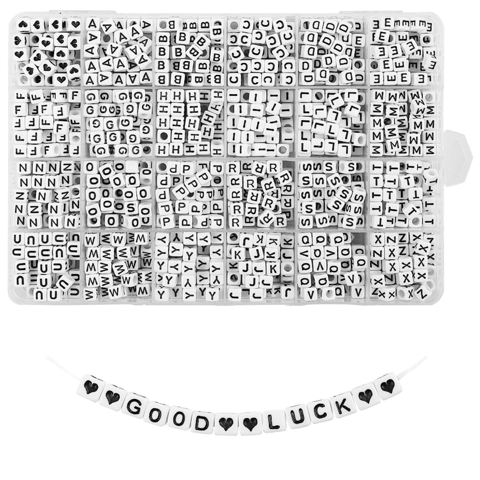 500 Bulk Beads Alphabet White Black Letters ABC Words 5x5mm Square Acrylic  Cubes