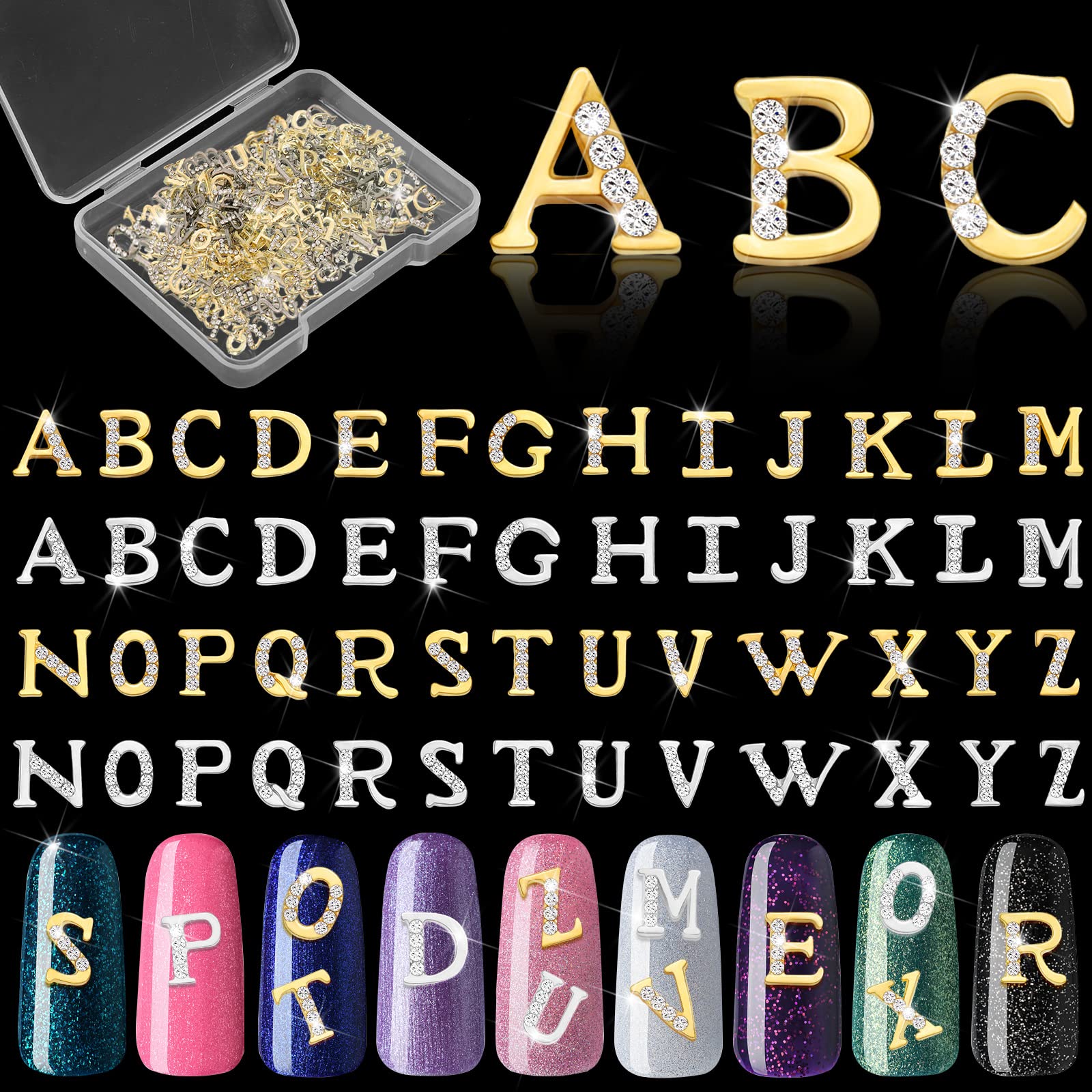 52pc Gold Rhinestone Letters A-Z ( 2 each ) Alphabet English