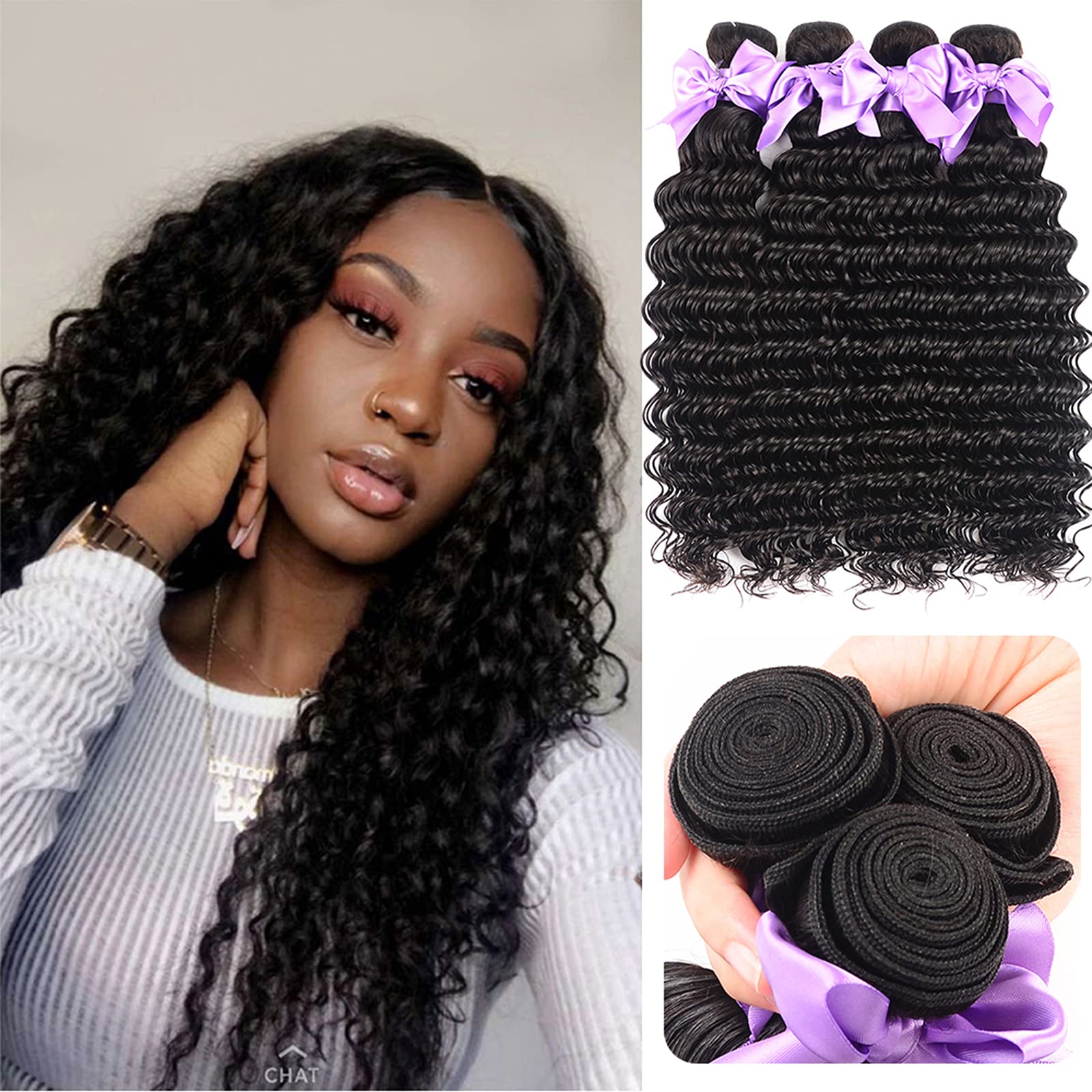  Deep Wave Human Hair Bundle Brazilian Virgin Hair 26 inch Deep  Wave 1 Bundle 100% Unprocessed Natural Black Color Double Weft for Black  Women : Beauty & Personal Care