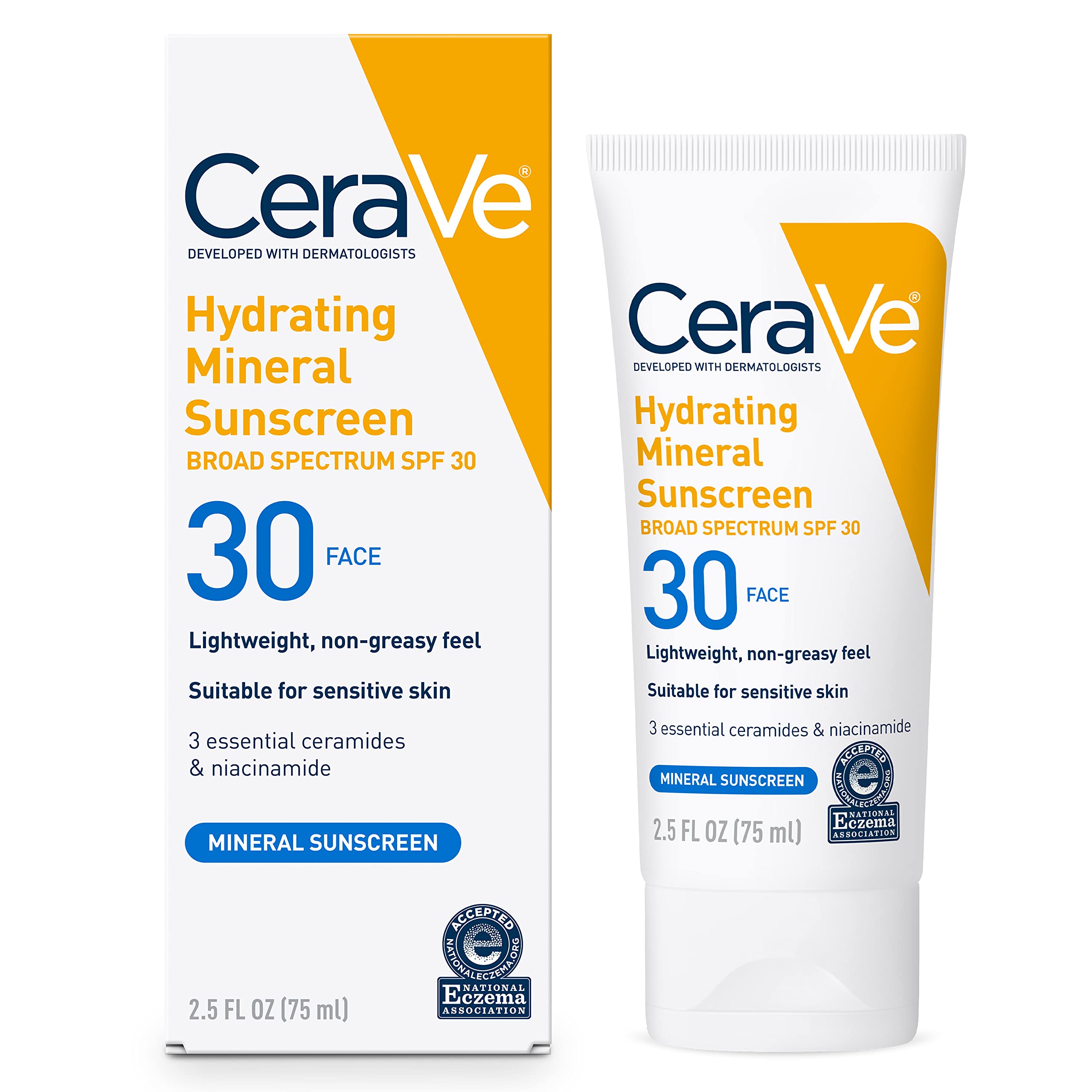 CeraVe 100 Mineral Sunscreen SPF 30 For Sensitive Skin With Hyaluronic 