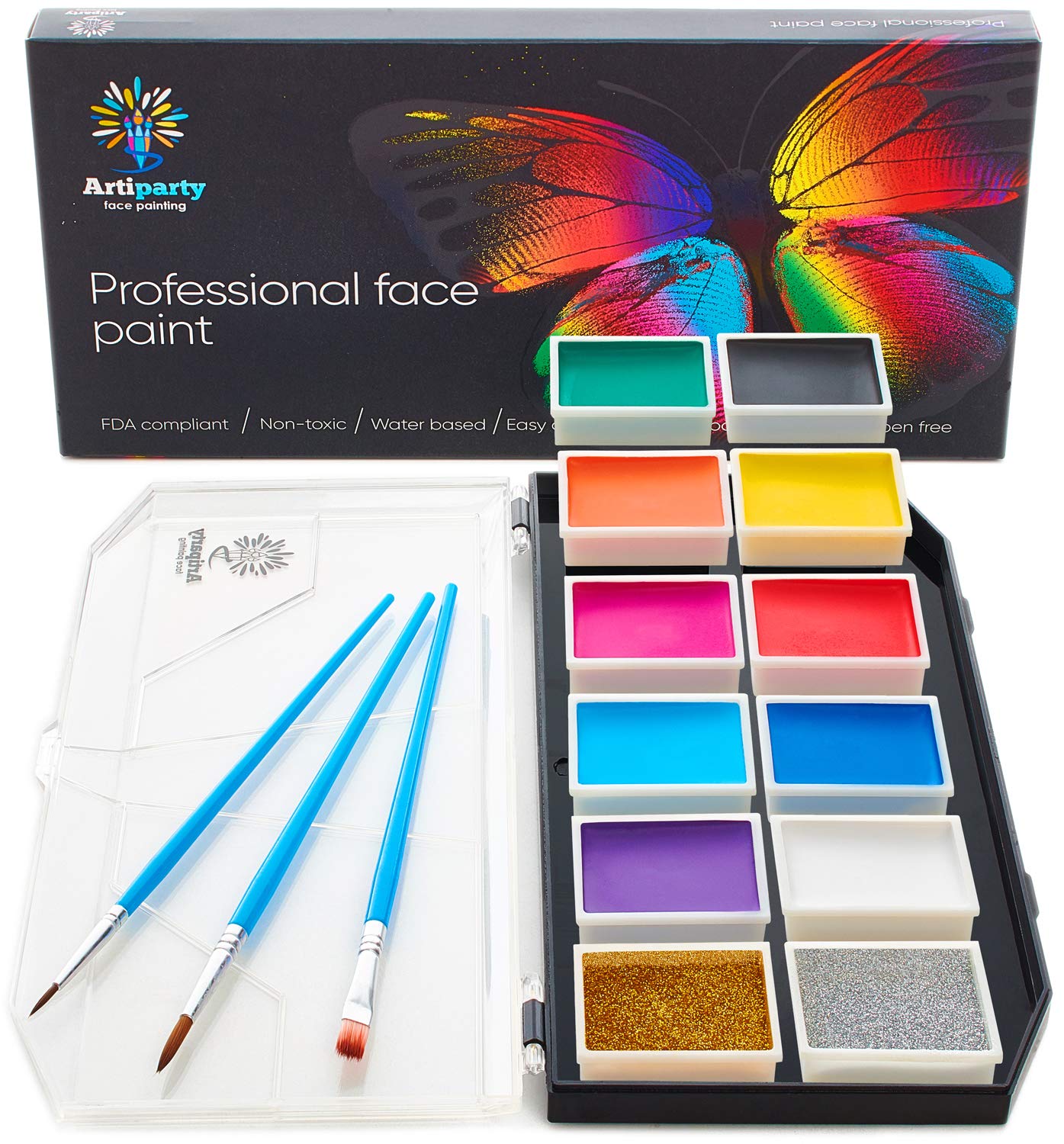 Face Paint Kit Dermatologically Tested Non-Toxic & Hypoallergenic  Professional Face Painting Kit for Kids & Adults Cosplay Makeup Kit Easy to  Apply & Remove Leakproof Dry Glitters 12 pots