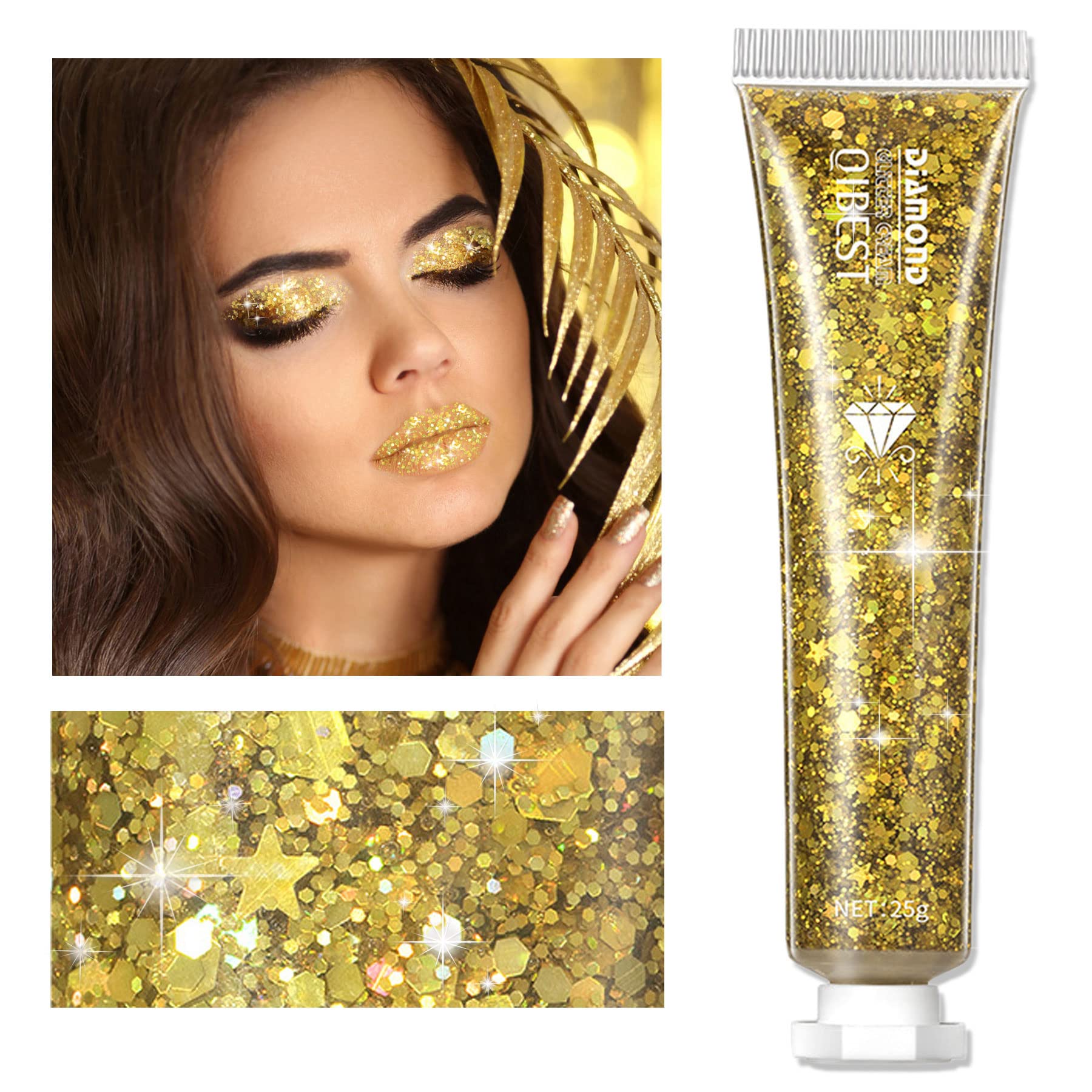 Chunky Glitter Face Painting / Glittery Eye Makeup- Vivid Glitter - Gold  Dust 