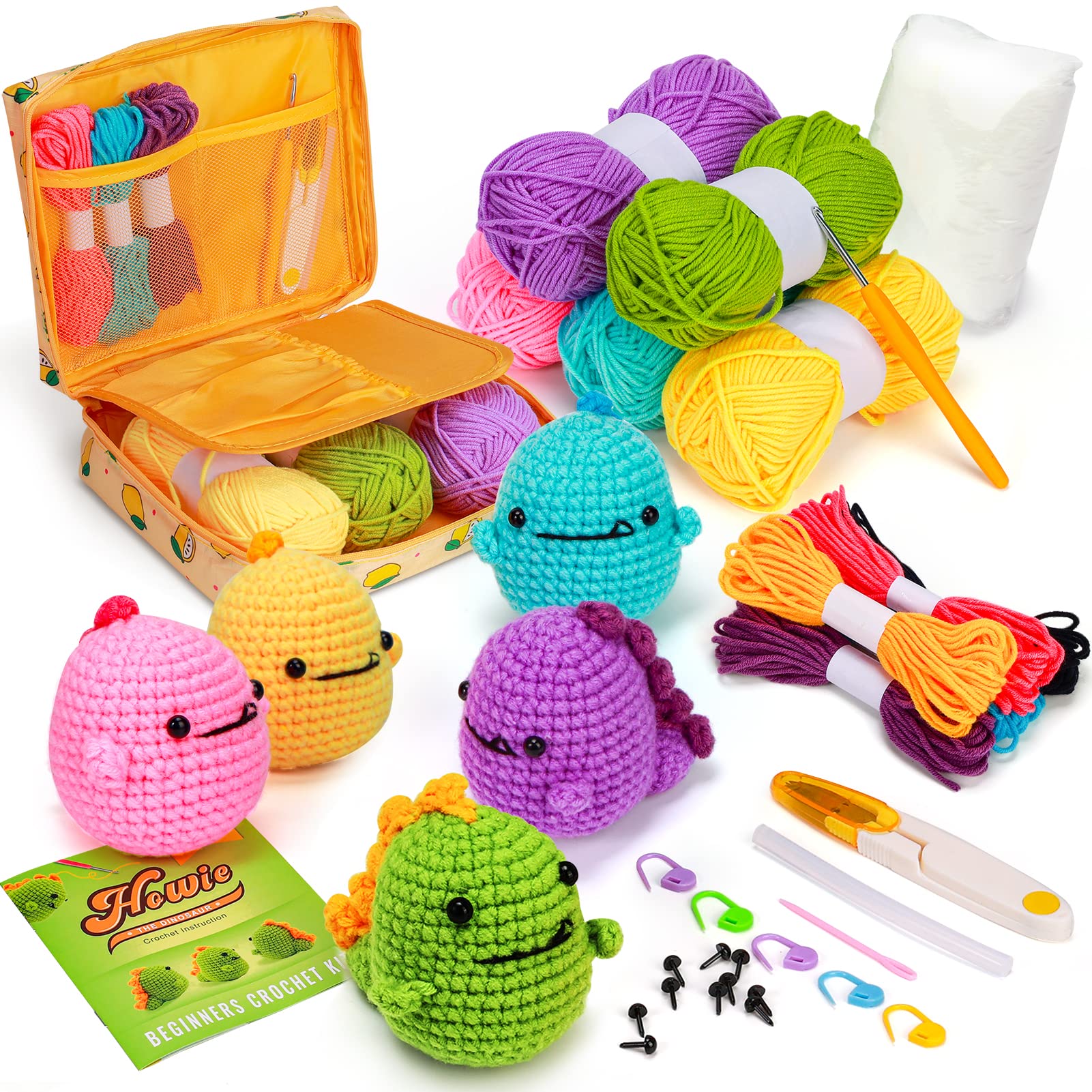 PP OPOUNT Beginner Crochet Kit - 5 PCS Cute Dinosaurs Complete Crochet ...