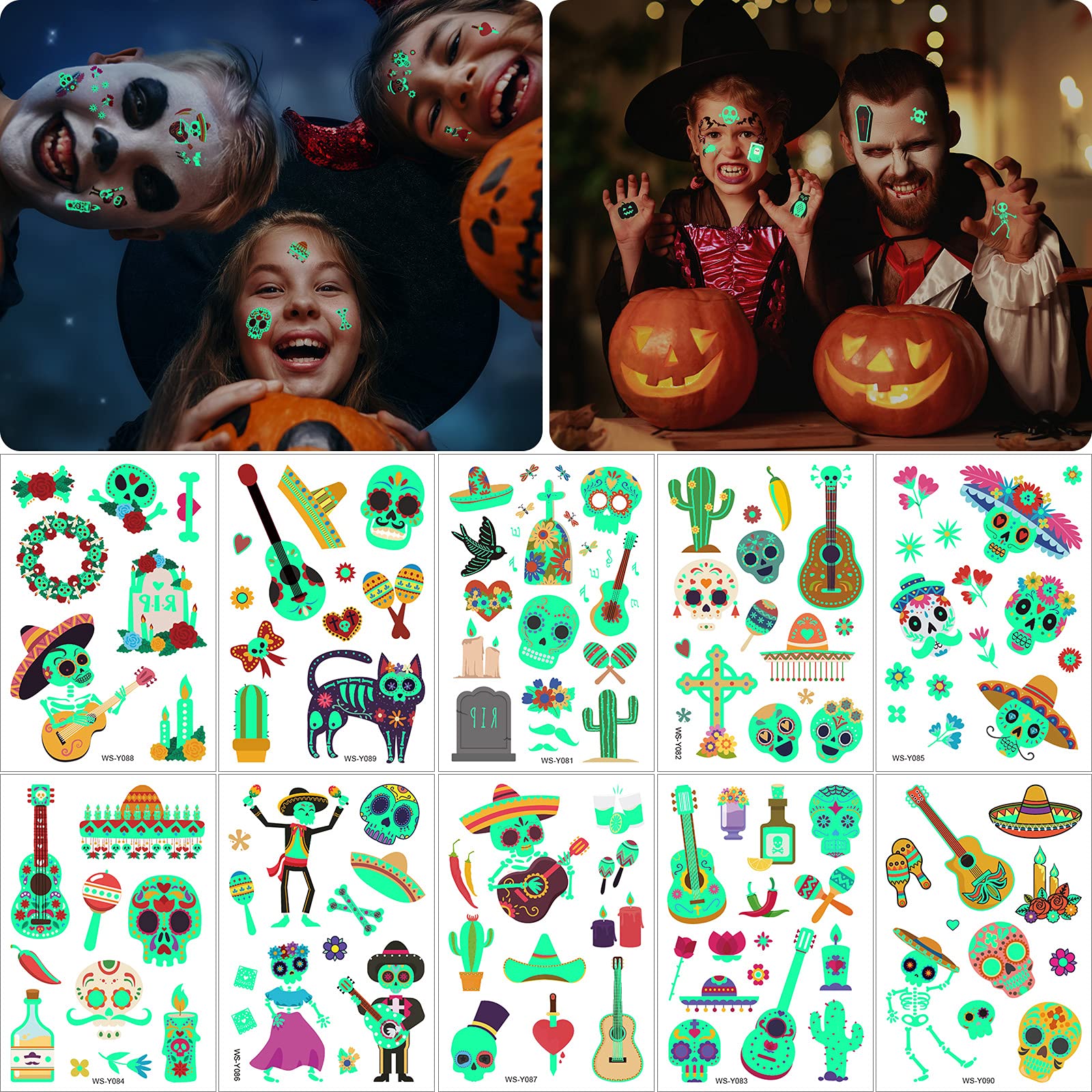 Halloween Tattoos for Kids, 160 pcs Halloween Temporary Tattoos including  70 Glow in the Night or