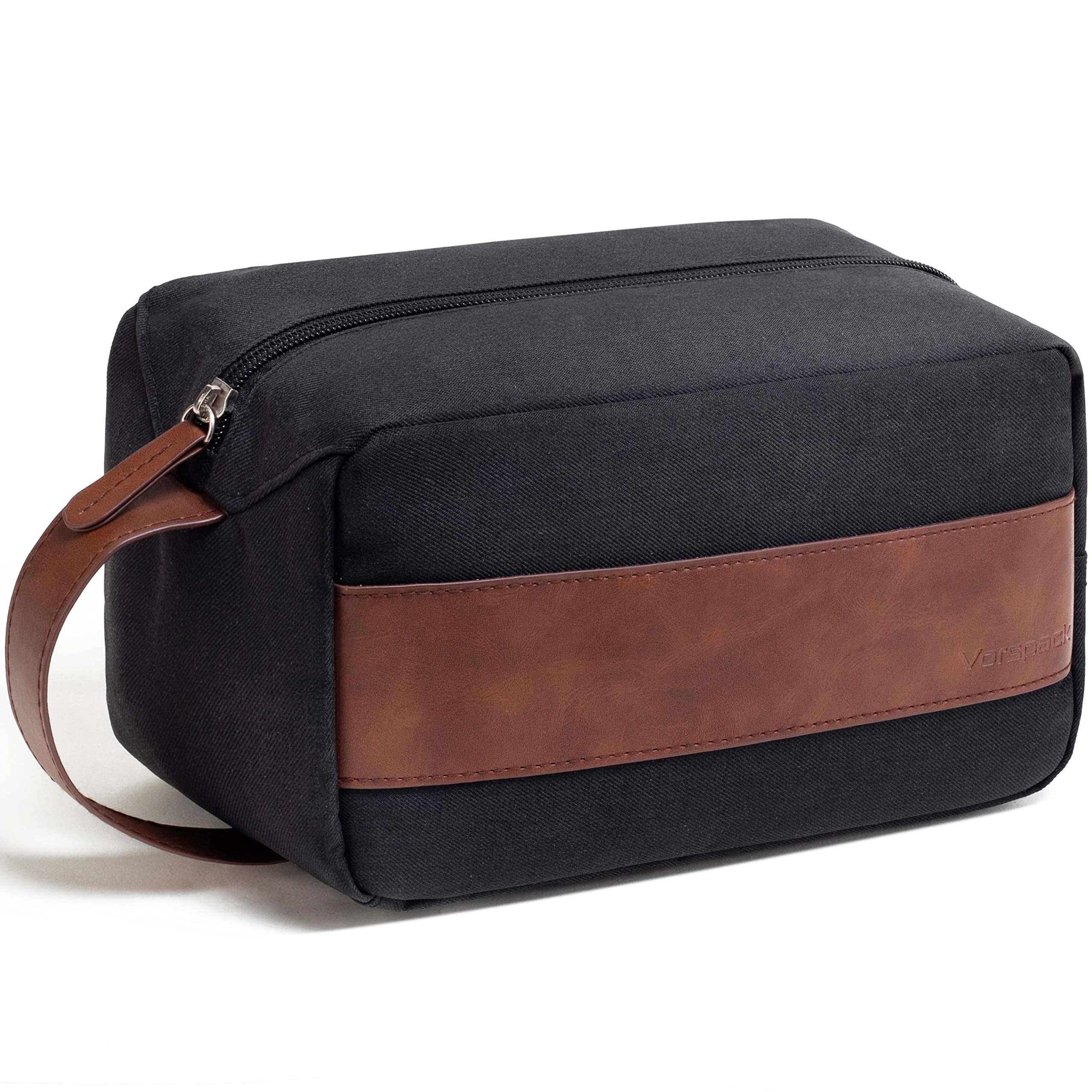 Water-resistant Leather Toiletry Bag For Men Large Travel Wash Bag