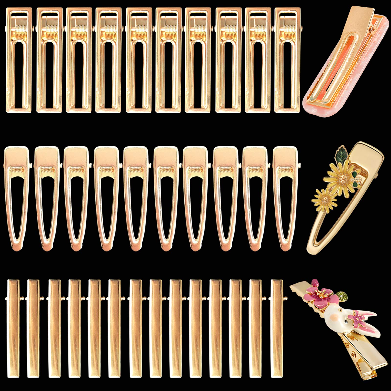 Gukasxi 30pcs Gold Alligator Hair Clips Barrettes Metal Hollow Hair Clip  for Silicone Mold Making Pearl