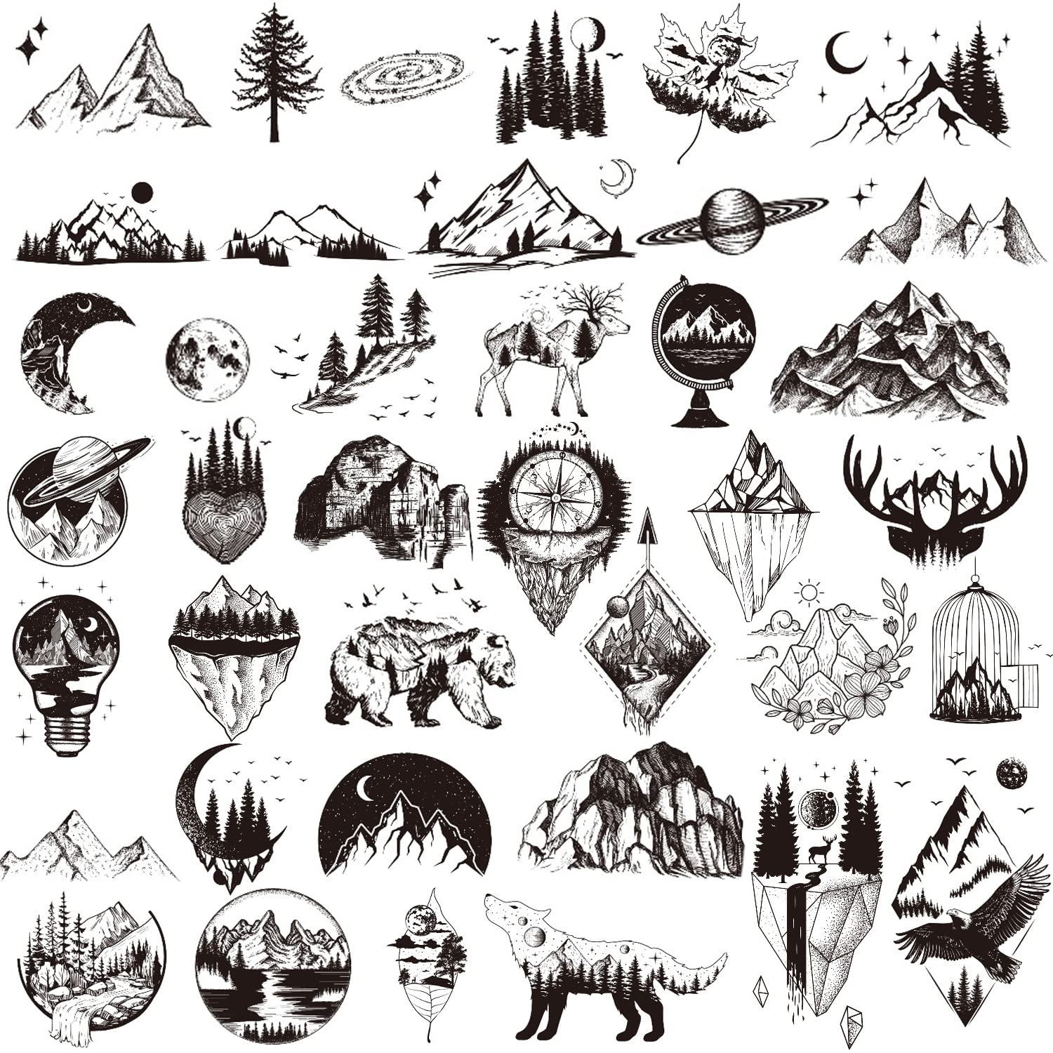 Black Mountain Planet Temporary Tattoos 30 Sheets Of Realistic   81y0SCR2T6L 